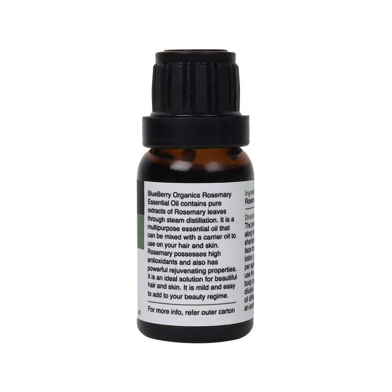 MLSPL BLUEBERRY ORGANICS Rosemary Essential Oil - 100% Pure Therapeutic Grade, USDA Certified Organic, 15ml Bottle | Aromatherapy, Massage, Skin & Hair Care | Perfect for Diffusers, DIY Beauty & Relaxation