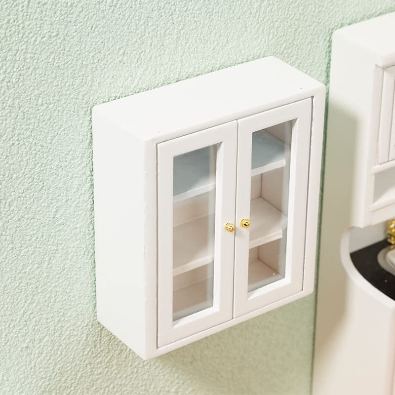 1:12 Scale Dollhouse Wall Cabinet - White Wooden Miniature Cupboard for Kitchen, Bathroom & Living Room | Hanging Display Shelf for Dollhouse Accessories & Decor | Perfect for DIY Miniature Projects & Home Decoration