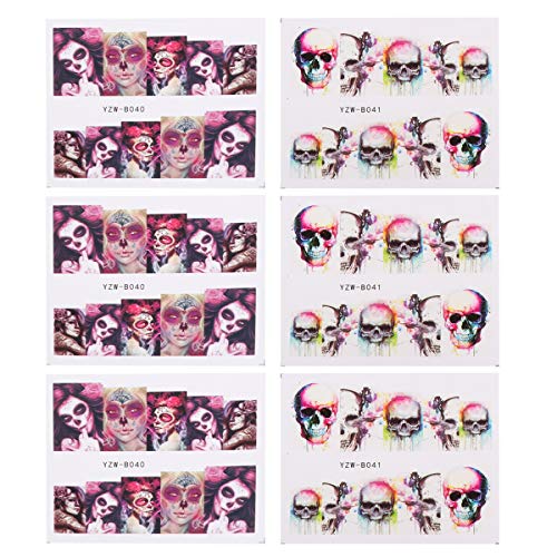 Uonlytech 20PCS Halloween Nail Stickers - Skull Manicure Decals, Waterproof Nail Art Stickers for Women | Perfect for Halloween Parties, Cosplay & Gothic Nail Designs