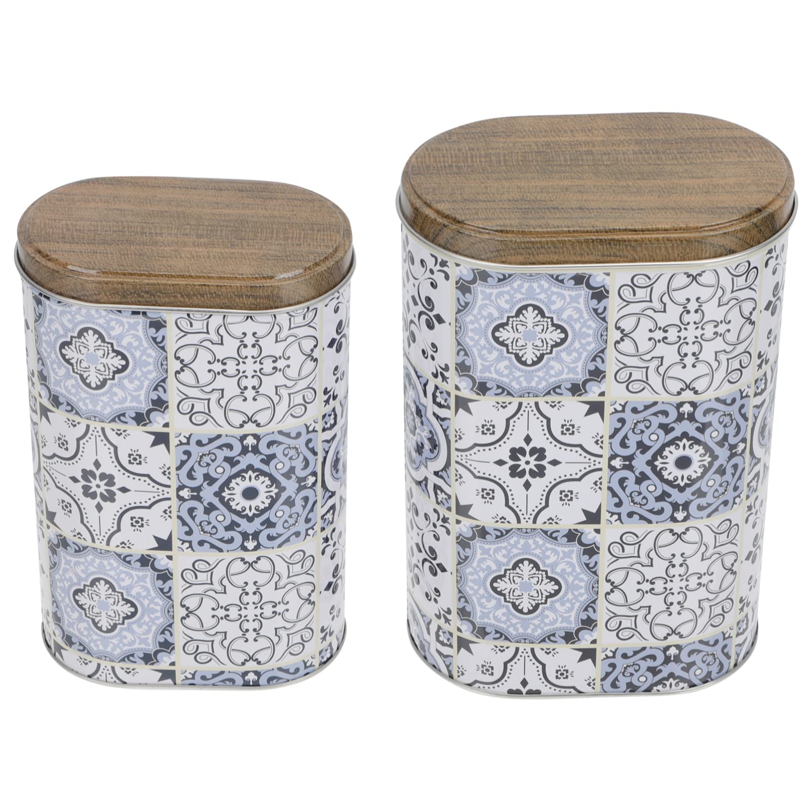 2-Pack Airtight Metal Tea Canisters with Wooden Lids - Food Storage Jars for Coffee Beans, Tea, Sugar, Cookies, Dry Fruits & Nuts | Perfect for Kitchen Pantry Organization & Gift Giving