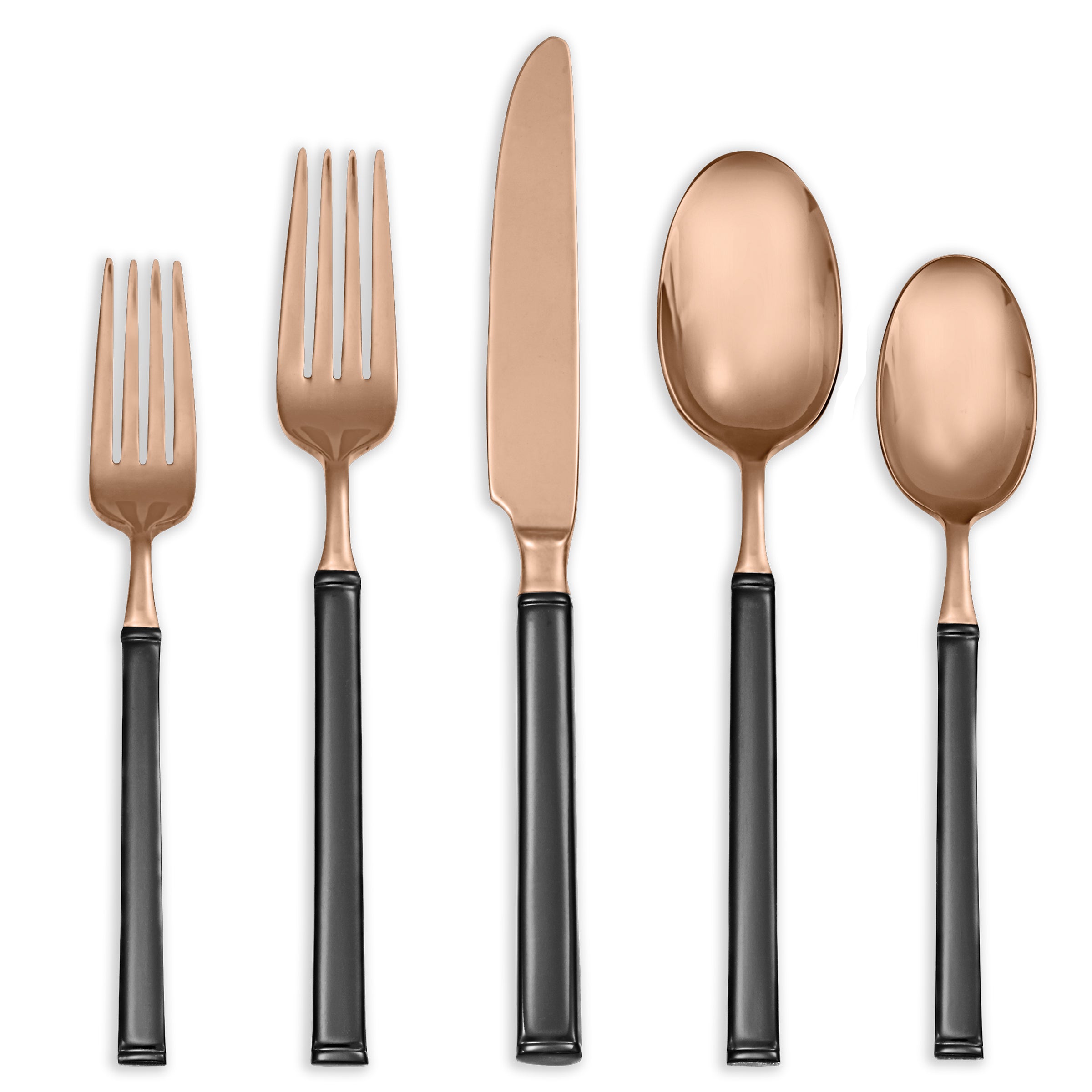 Elegant Doric Copper Flatware Set with Black Enamel Handle - 5 Piece Place Setting for Formal Dining & Special Occasions