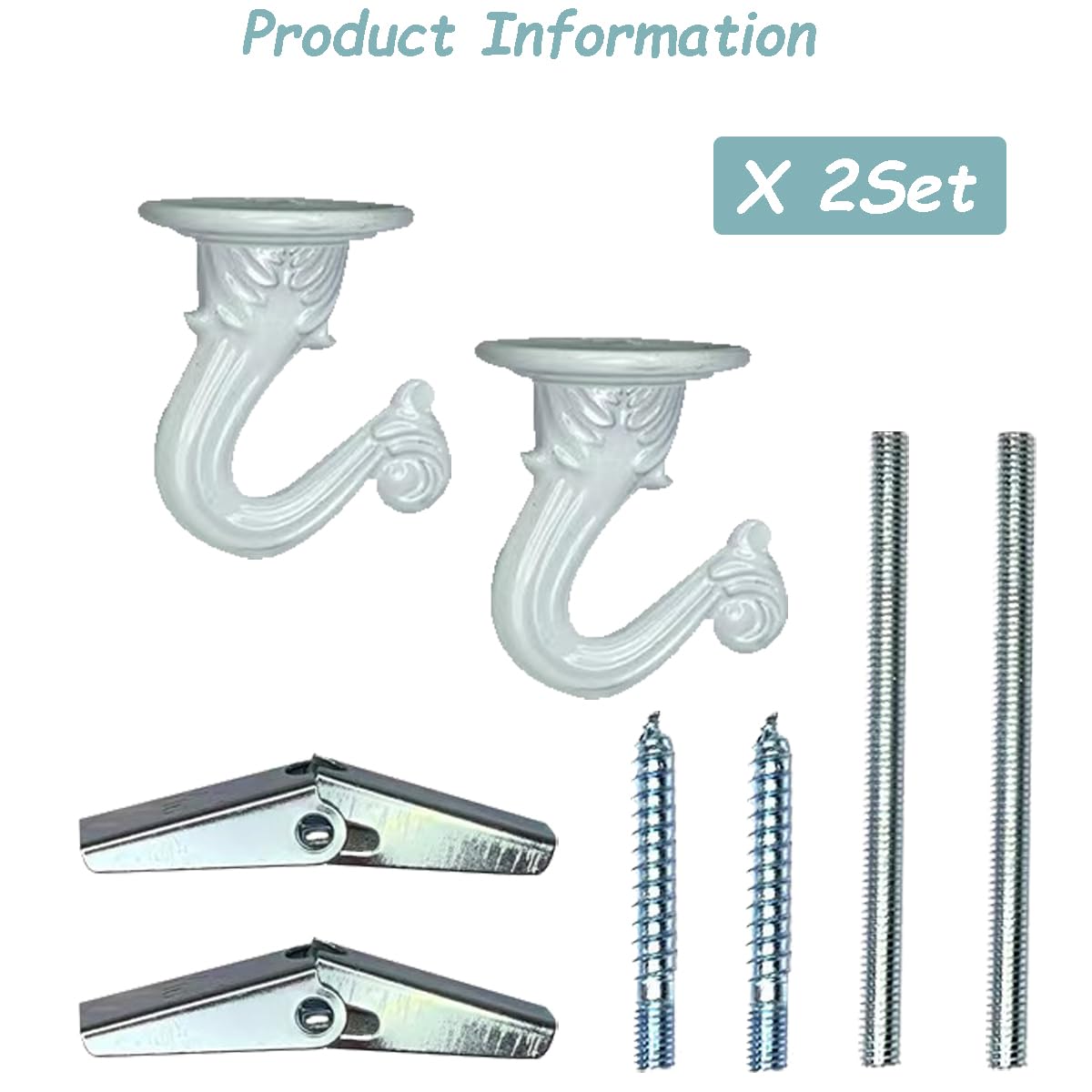 8-Piece White Heavy Duty Metal Ceiling Hooks for Hanging Plants - Includes Mounting Hardware - Perfect for Indoor Gardens, Balconies, and Home Decor