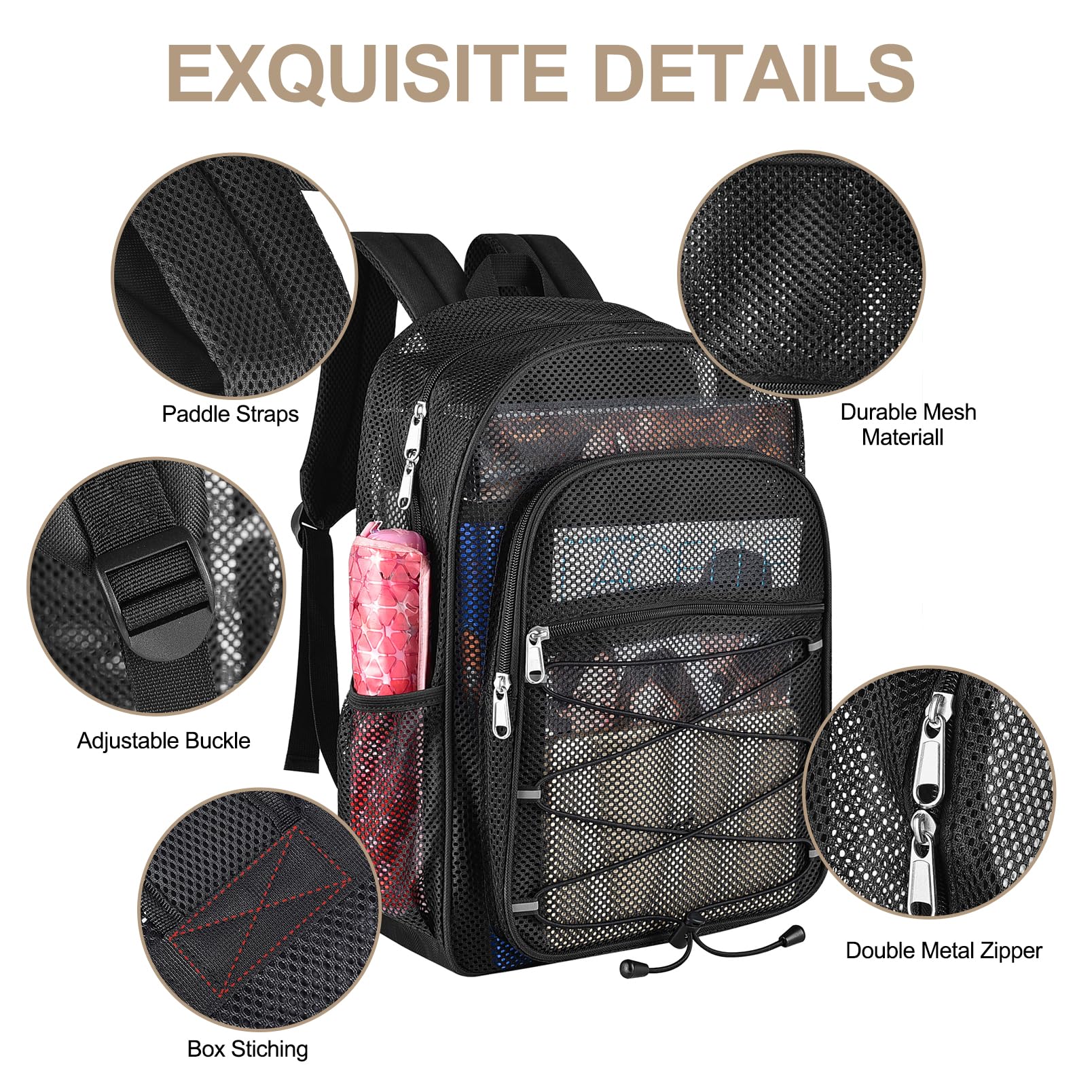 Durable Mesh Backpack for Adults & Kids - Adjustable Straps, Transparent Design for School, Gym, Swimming & Sports - Perfect for Carrying Books, Gear & Portable Oxygen Concentrators