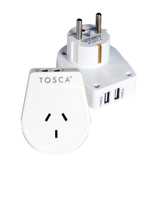 Tosca TCA041 Euro & Bali Dual USB Travel Adapter - White | Universal Charger for Europe & Asia | Perfect for Travel, Business & Vacation Use