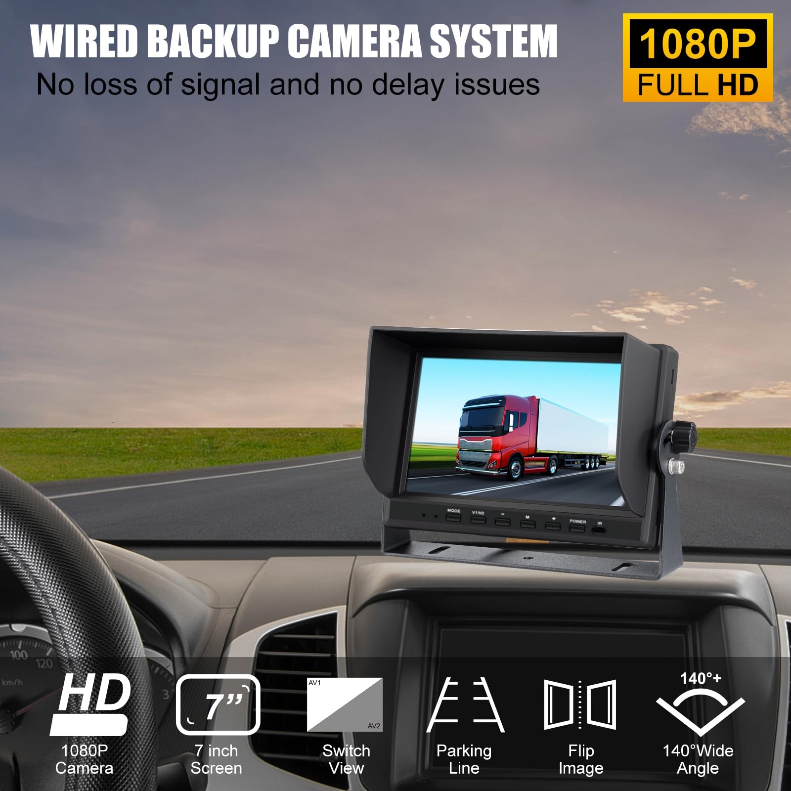 7 Inch HD Backup Camera for Trucks & RVs - 1080p Full HD with IR Night Vision, Wired System & Stable Signal Transmission | Complete Installation Kit Included | Perfect for Trailers, Parking & Reversing Safety