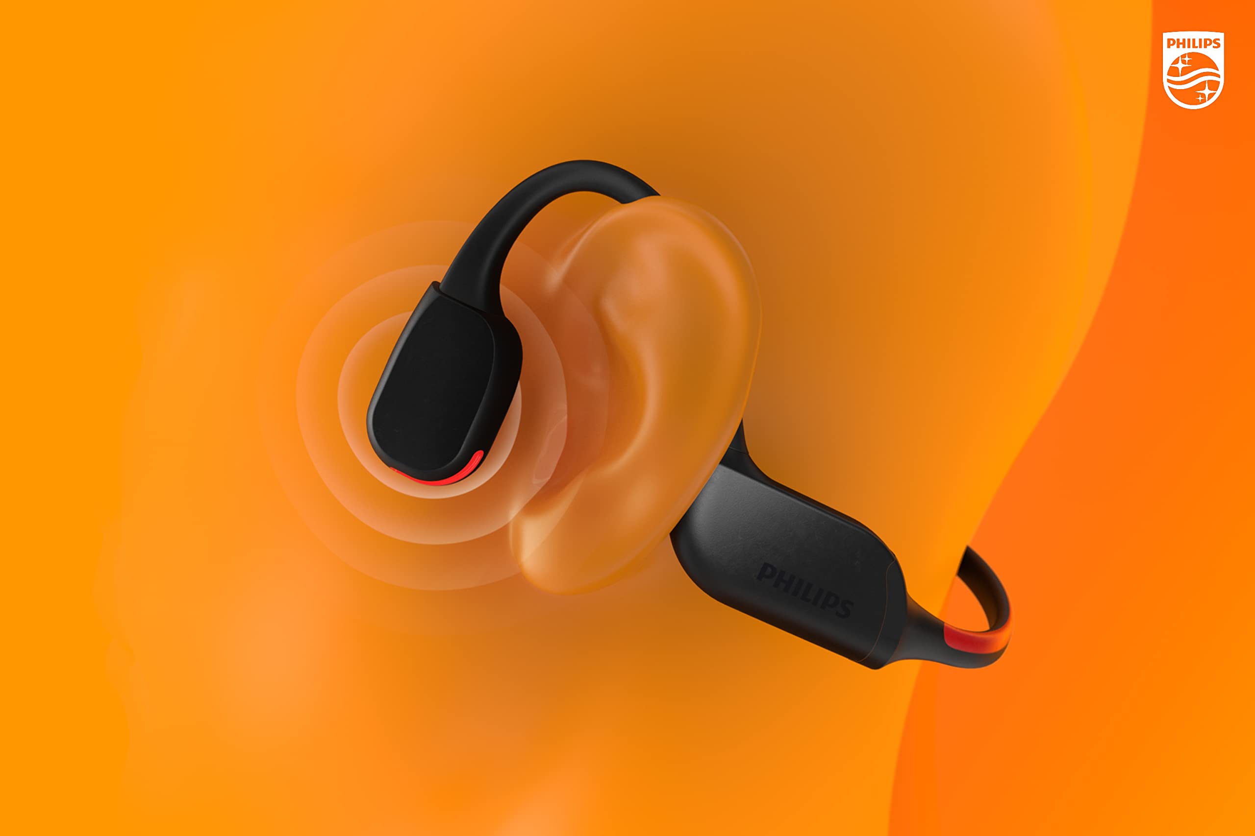 PHILIPS A7607 Wireless Bone Conduction Headphones - Bluetooth Open-Ear Headset with AI Noise Cancelling Mic, 9H Battery & Fast Charge, IP66 Waterproof, LED Safety Lights & App Control (Black) - Perfect for Running, Cycling & Outdoor Sports