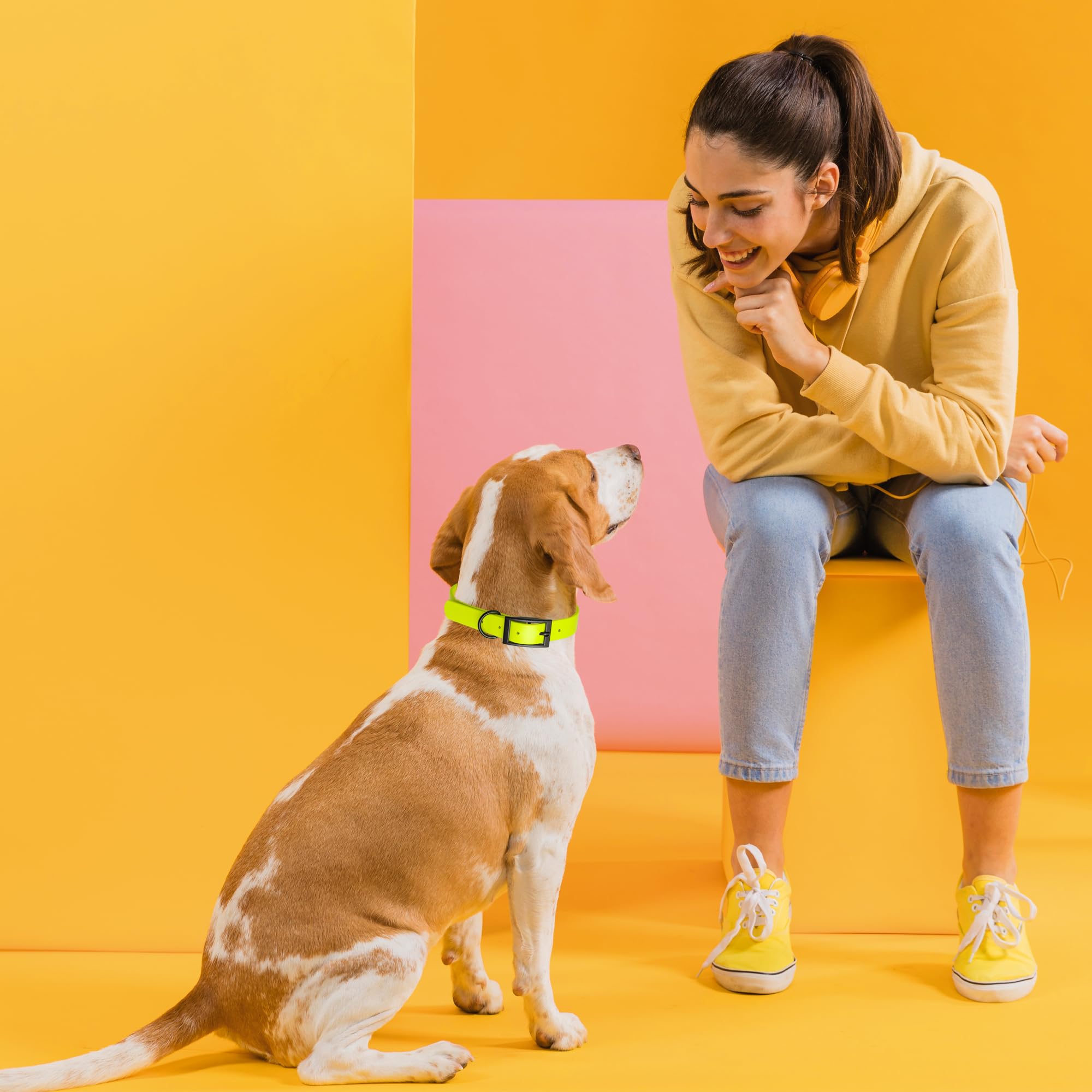 Waterproof Biothane Dog Collar - Durable Coated Nylon Webbing with Black Hardware | Odor-Proof, Easy to Clean | Fits Small, Medium & Large Dogs | Safety Yellow | Perfect for Outdoor Adventures, Swimming & Daily Walks