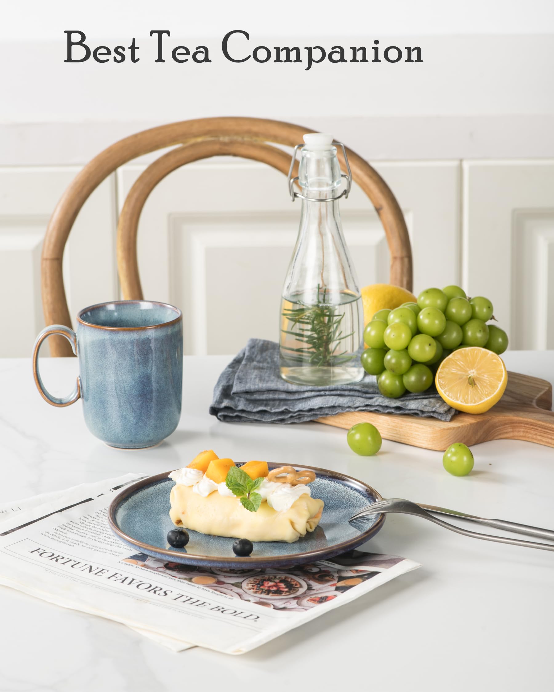 UNICASA 8.25 Inch Ceramic Dessert Plates Set of 4 - Stoneware Dinner Plates for Pasta, Salad, Appetizers | Microwave, Dishwasher & Oven Safe Serving Dishes | Perfect for Dinner Parties, Restaurants & Home Dining (Blue)