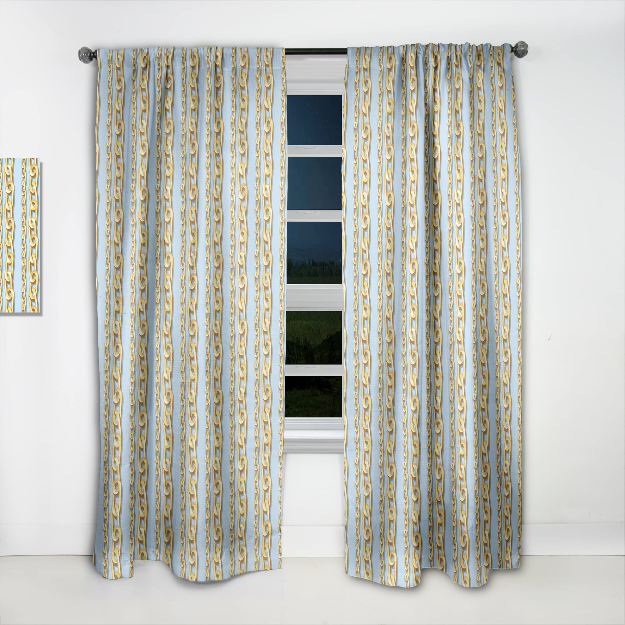 DesignQ Gold Chain Pattern Thermal Insulated Curtains - Single Panel 52x95 Inches - Elegant Window Treatments for Bedroom & Living Room | Perfect for Home Decor, Light Blocking & Energy Saving