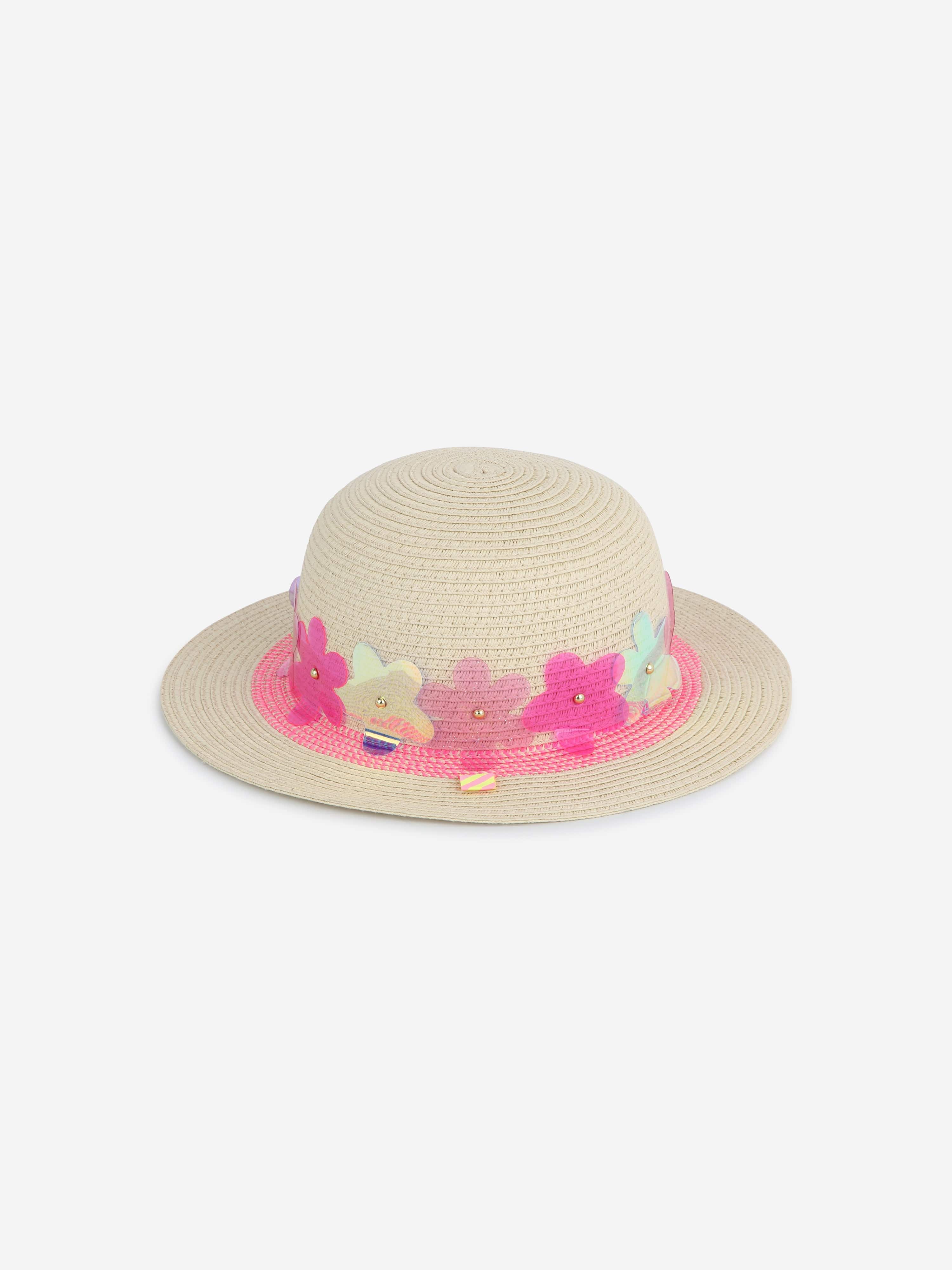 Billieblush Girls' Beige Floral Sun Hat - UV Protection Wide Brim Summer Hat for Beach, Garden & Outdoor Activities