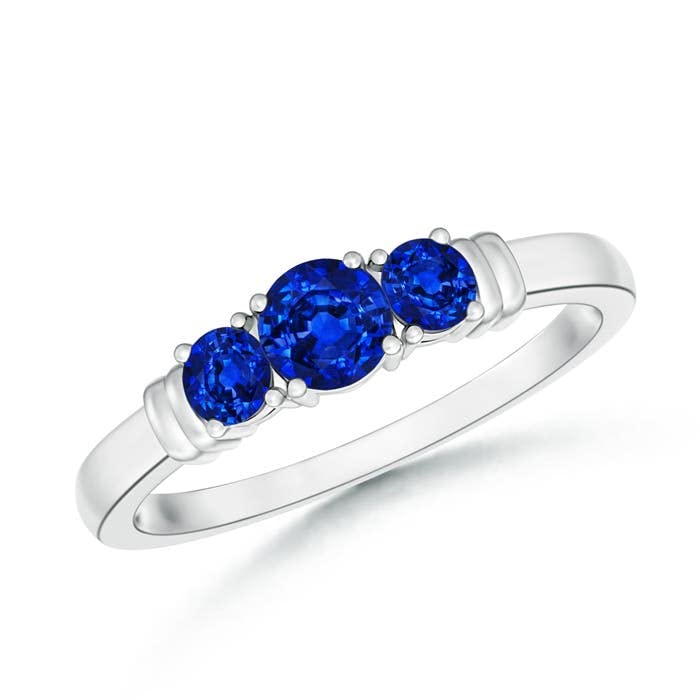 Natural Blue Sapphire Three Stone Ring for Women in Sterling Silver/14K Gold/Platinum | September Birthstone Jewelry | Elegant Gift for Birthday, Wedding, Anniversary & Engagement | Perfect for Everyday Wear & Special Occasions