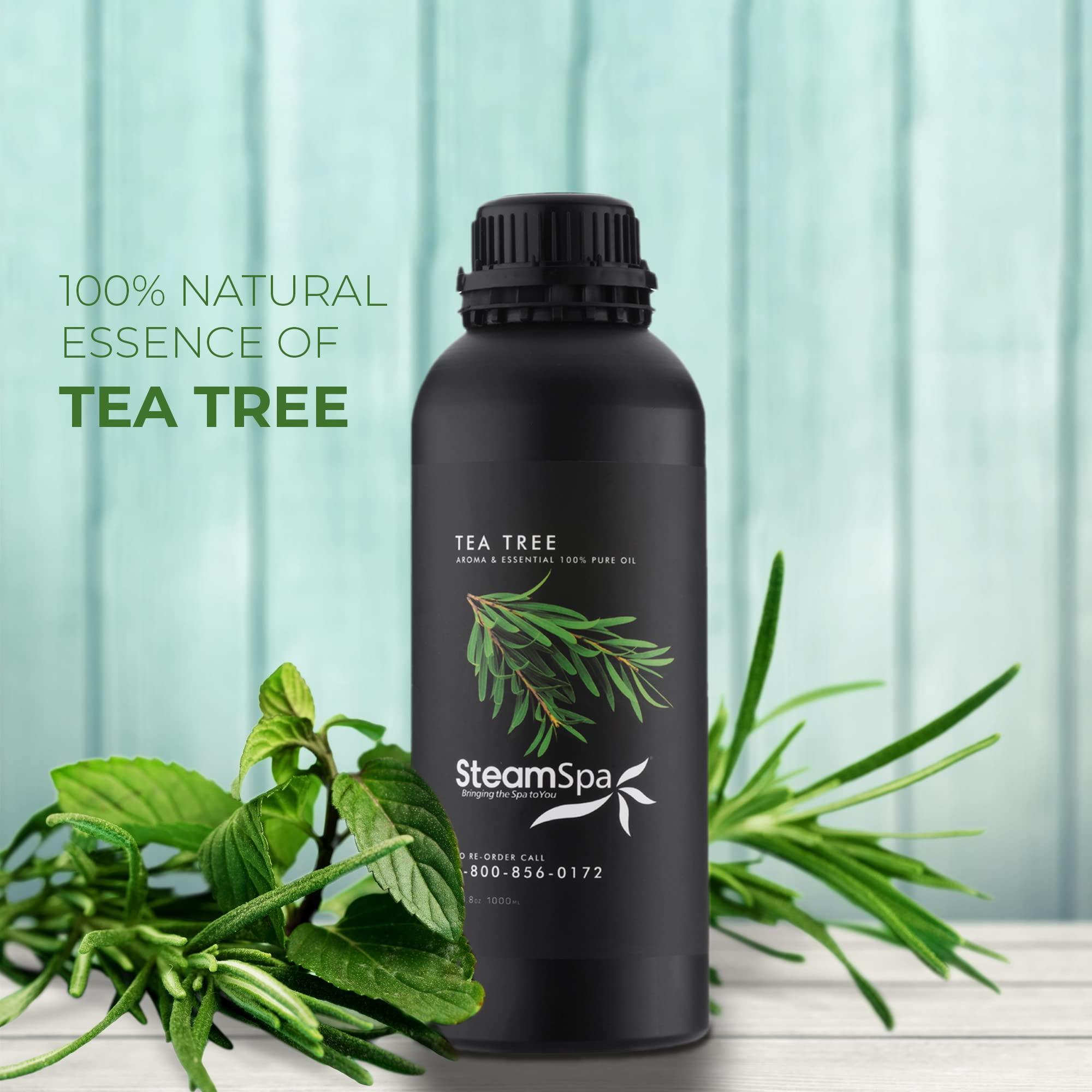 1000ml Tea Tree Essential Oil - Pure Natural Aromatherapy Oil for Steam Bath, Sauna & Shower | Refillable Bottle for Oil Diffusers & Aromatherapy Accessories | Relaxation, Stress Relief & Skin Care Solution