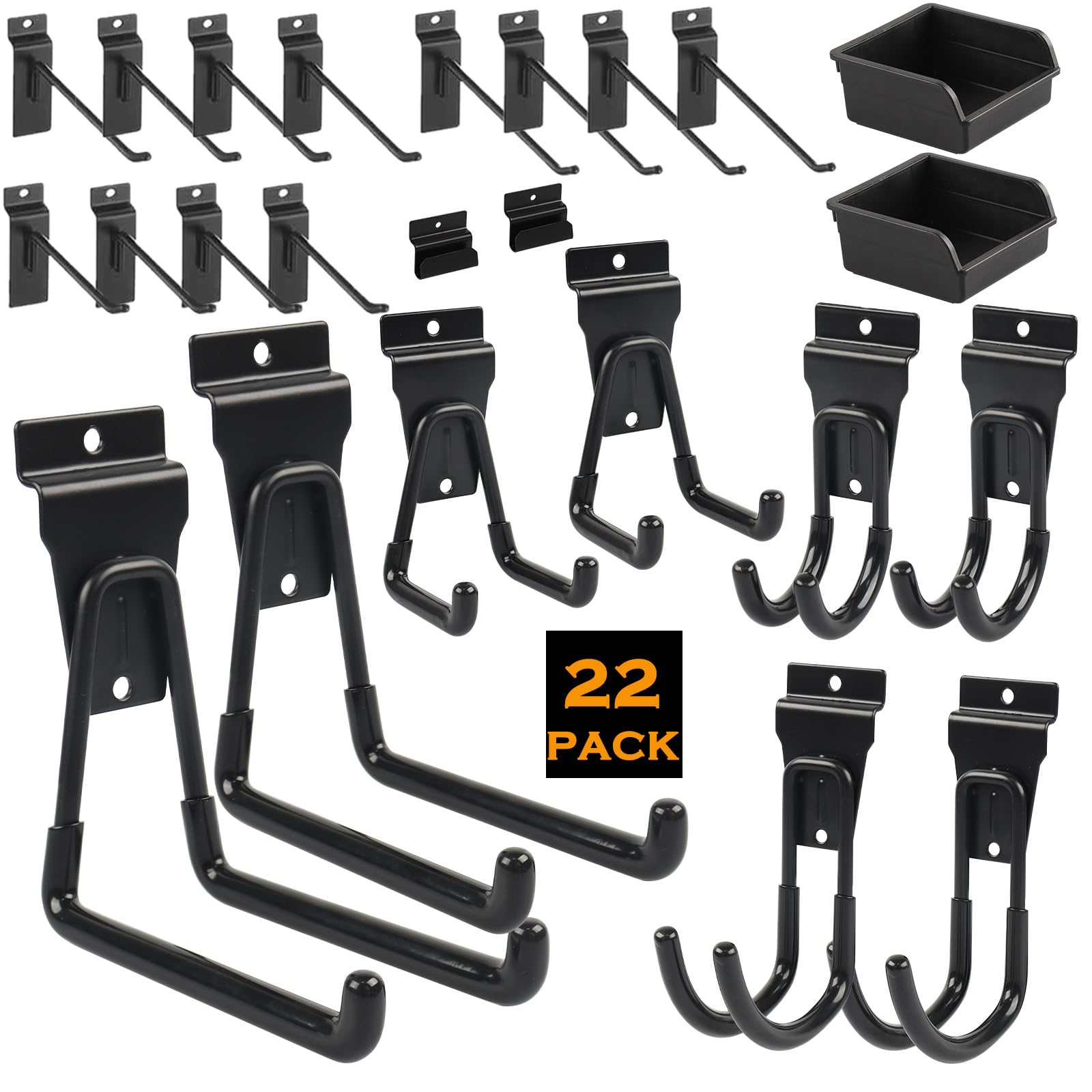 20Pcs Multi-Size Slat Wall Hooks & Hangers - Heavy Duty Garage Organizer for Slatwall Panels - Perfect for Organizing Garden Tools, Chairs, Ladders in Garage, Shed & Workshop Storage