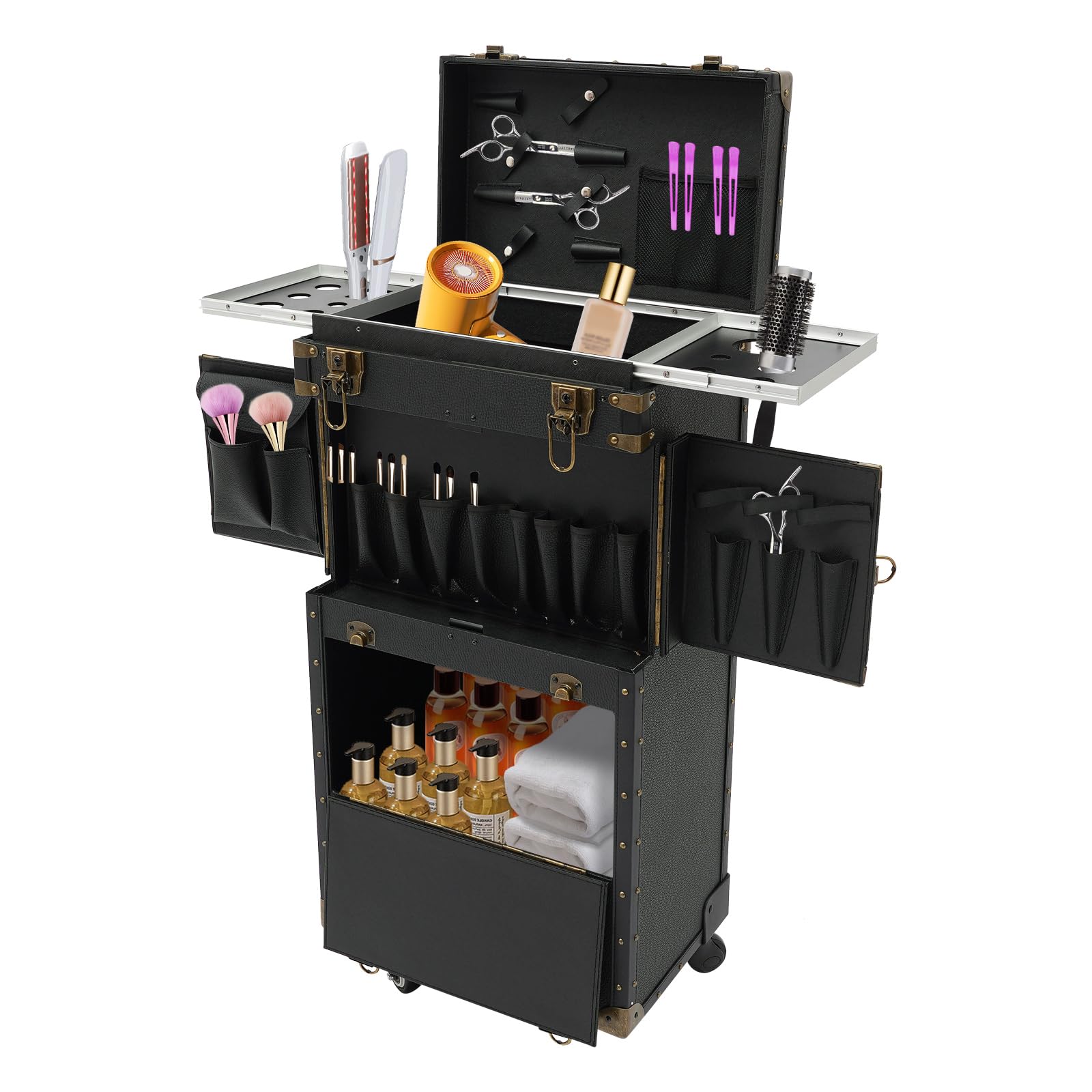 Professional Rolling Cosmetic Case - Lockable Makeup Organizer Suitcase for Travel & Salon | Hairstylist & Beautician Storage Trolley with Wheels | Perfect for Makeup Artists, Hairdressers & Beauty Professionals (Black) - Great for Mobile Salons, Wedding Makeup Services & Travel Cosmetics Organization