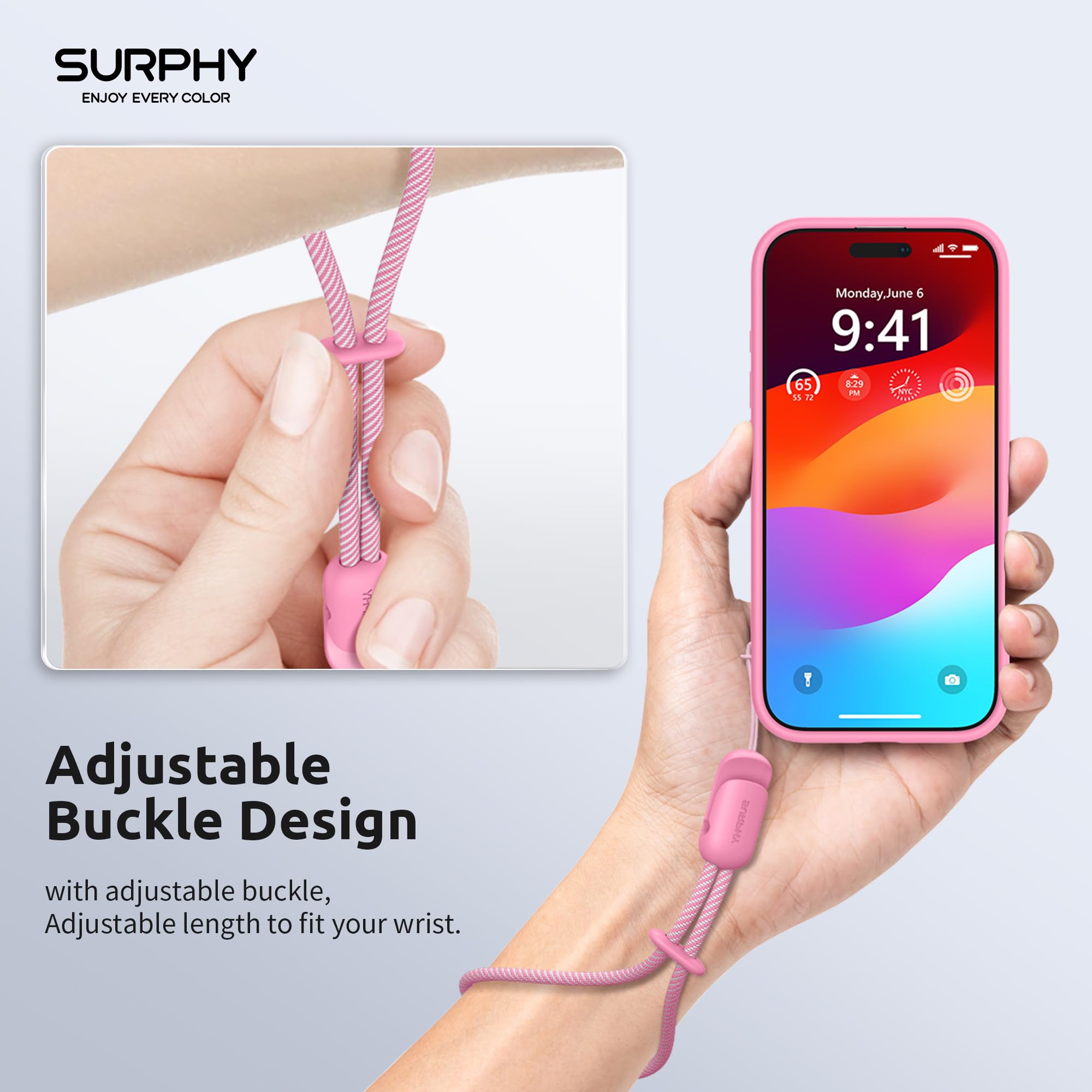 SURPHY 2 Pack Braided Phone Lanyard with Wrist Strap - Anti-Theft Phone Charm for Women & Men (Rose Pink & Gray) - Perfect for Travel, Concerts, and Outdoor Activities