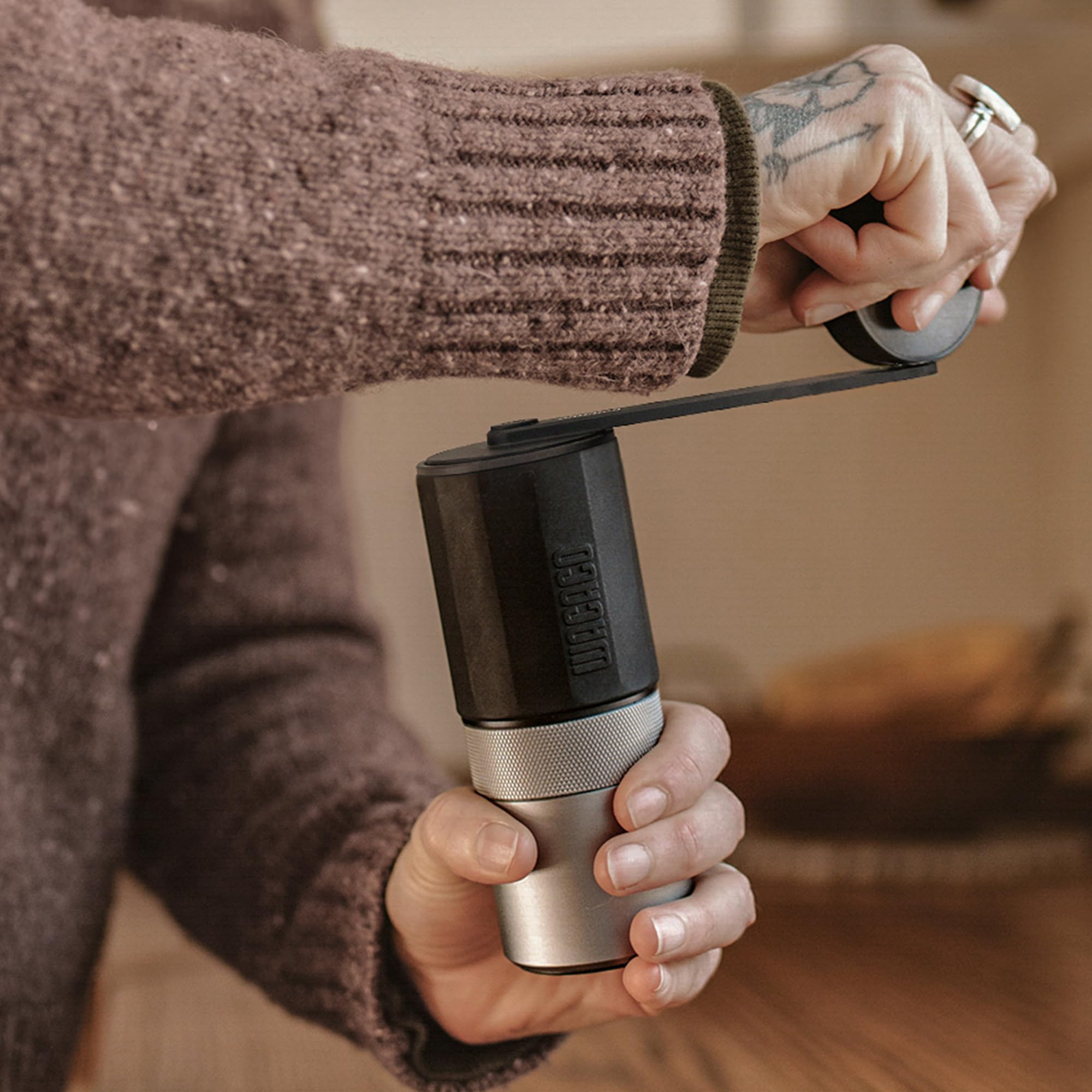 Premium WACACO Exagrind Manual Coffee Grinder - Stainless Steel Conical Burr Mill with Adjustable Settings for Espresso, Pour Over & French Press - Portable Hand Crank Coffee Bean Grinder for Travel, Camping & Home Brewing - Perfect for Coffee Enthusiasts & Outdoor Adventures