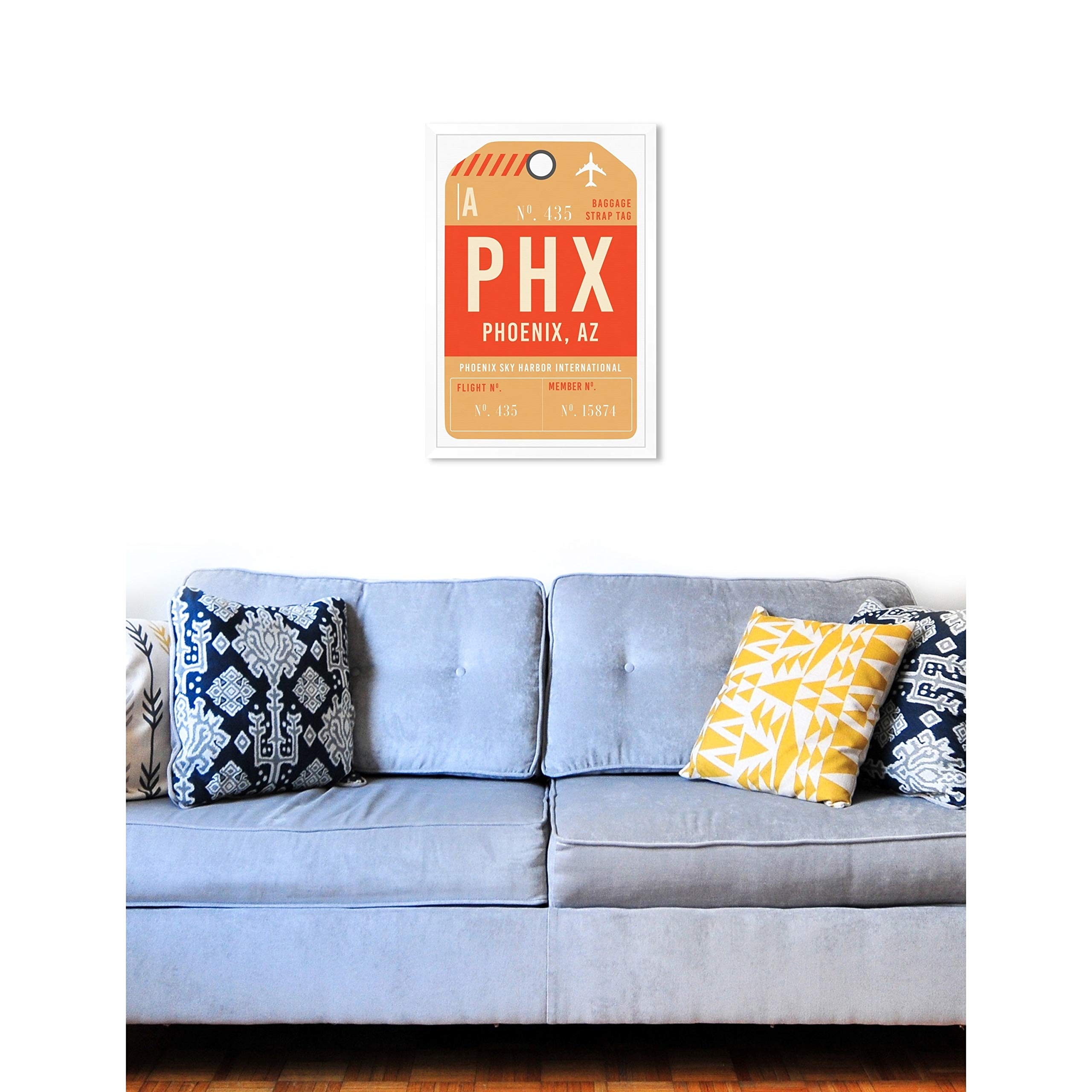 Oliver Gal 'Phoenix Luggage Tag' Framed Wall Art Print - 20x30 Inches - Vibrant Travel-Inspired Decor for Home, Office & Suitcase Styling