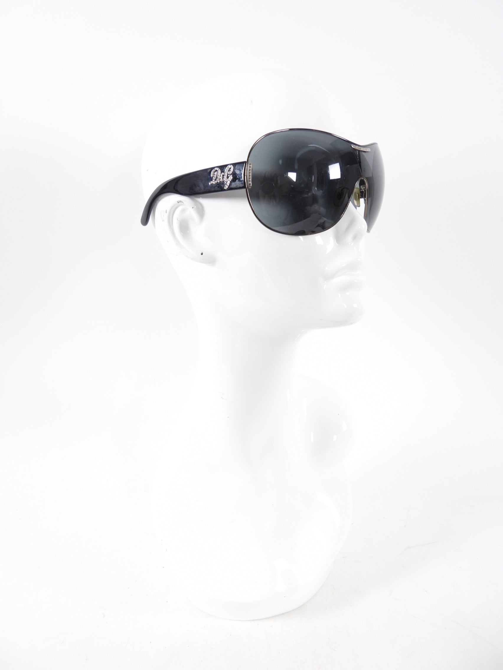 D&G Dolce and Gabbana Crystal Embellished Shield Wrap Sunglasses for Women - Luxury Designer Shades for Summer, Beach & Outdoor Fashion