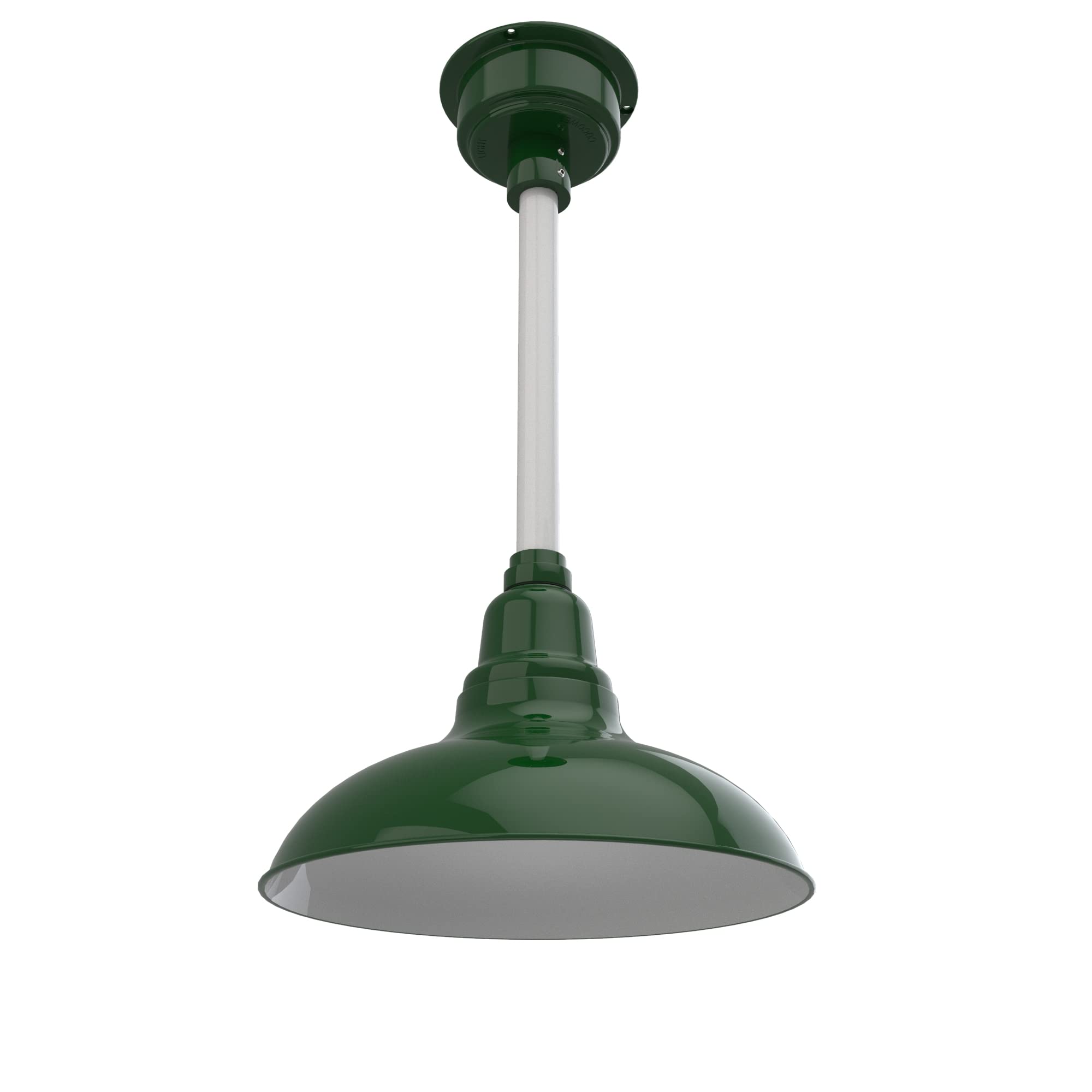 Vintage Green 12 Inch Dahlia LED Pendant Barn Light with White Down Rod - Perfect for Farmhouse Kitchen, Restaurant, or Industrial Style Decor