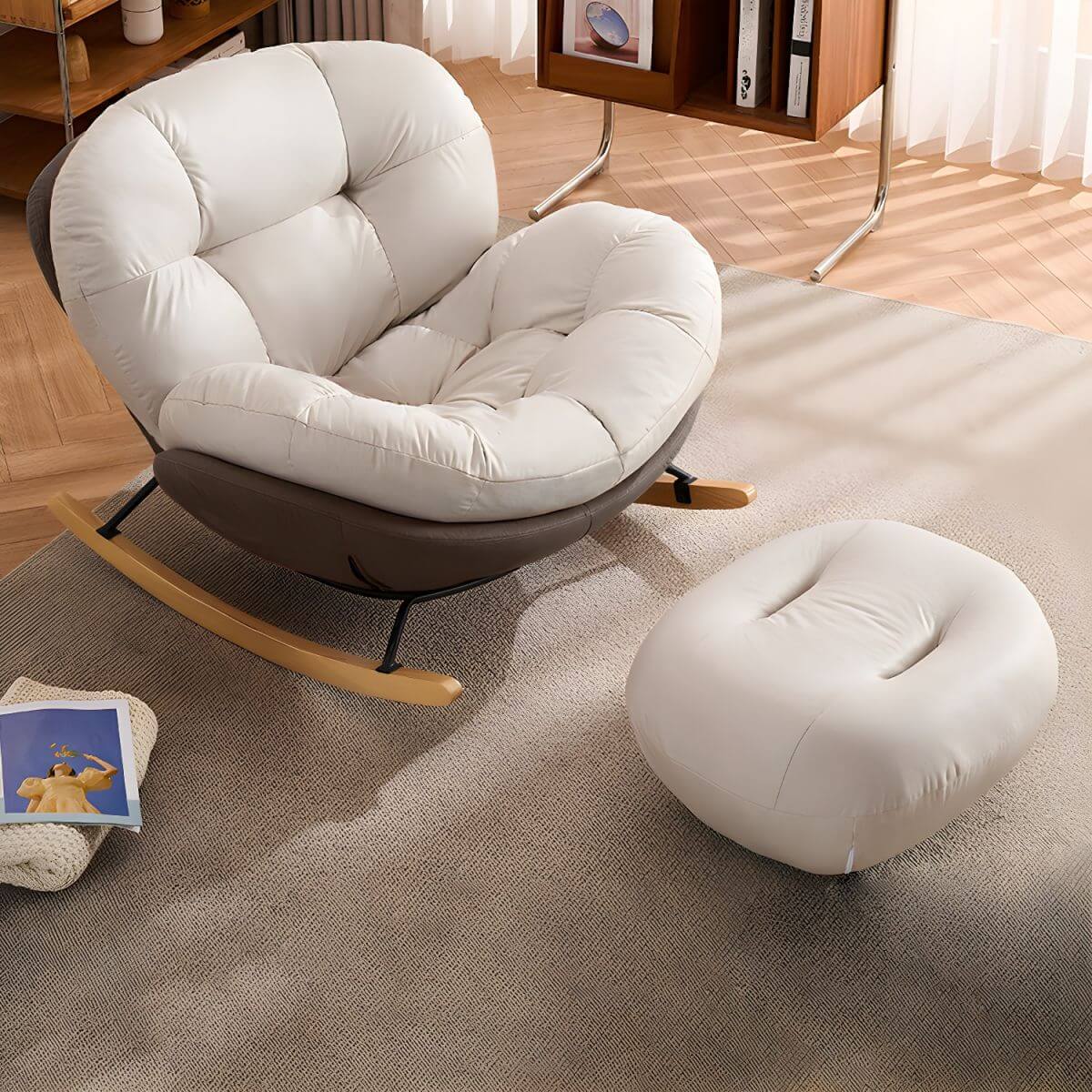 Modern Natural Wood Rocking Chair - Indoor Non-Scratch Stain-Resistant Armless Design for Living Room, Nursery & Relaxation