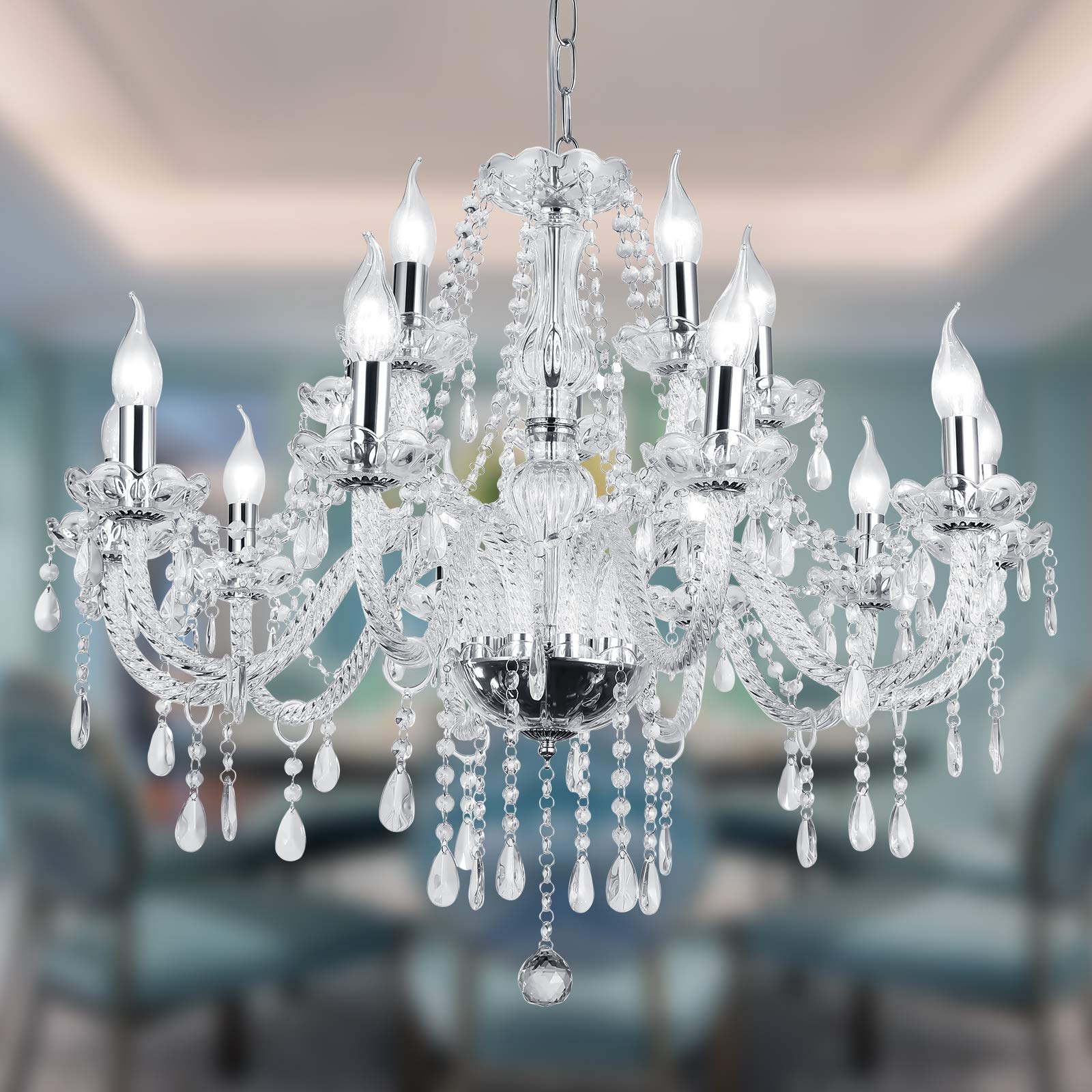 Panghuhu88 Modern Crystal Chandelier - 12-Light Pendant Ceiling Fixture for Dining Room, Living Room, Bedroom & Hallway | Elegant Lighting Decor with 12 Bulbs | Perfect for Weddings, Home Renovations & Luxury Interior Design