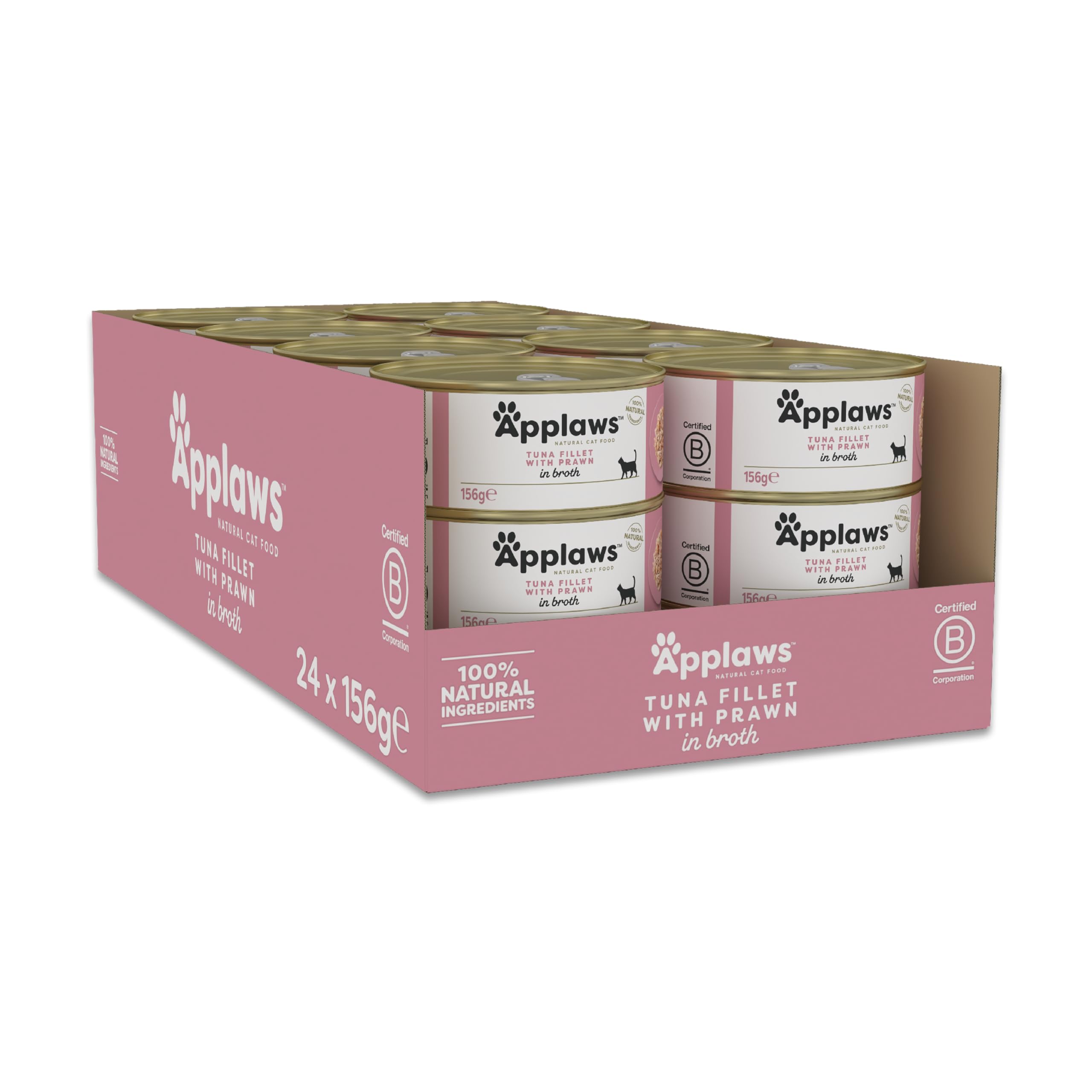 Applaws Premium Cat Food - Tuna Fillet & Prawn in Jelly, 156g (Pack of 24) | Grain-Free Wet Cat Food for Adult Cats | Perfect for Mealtime, Travel & Treats