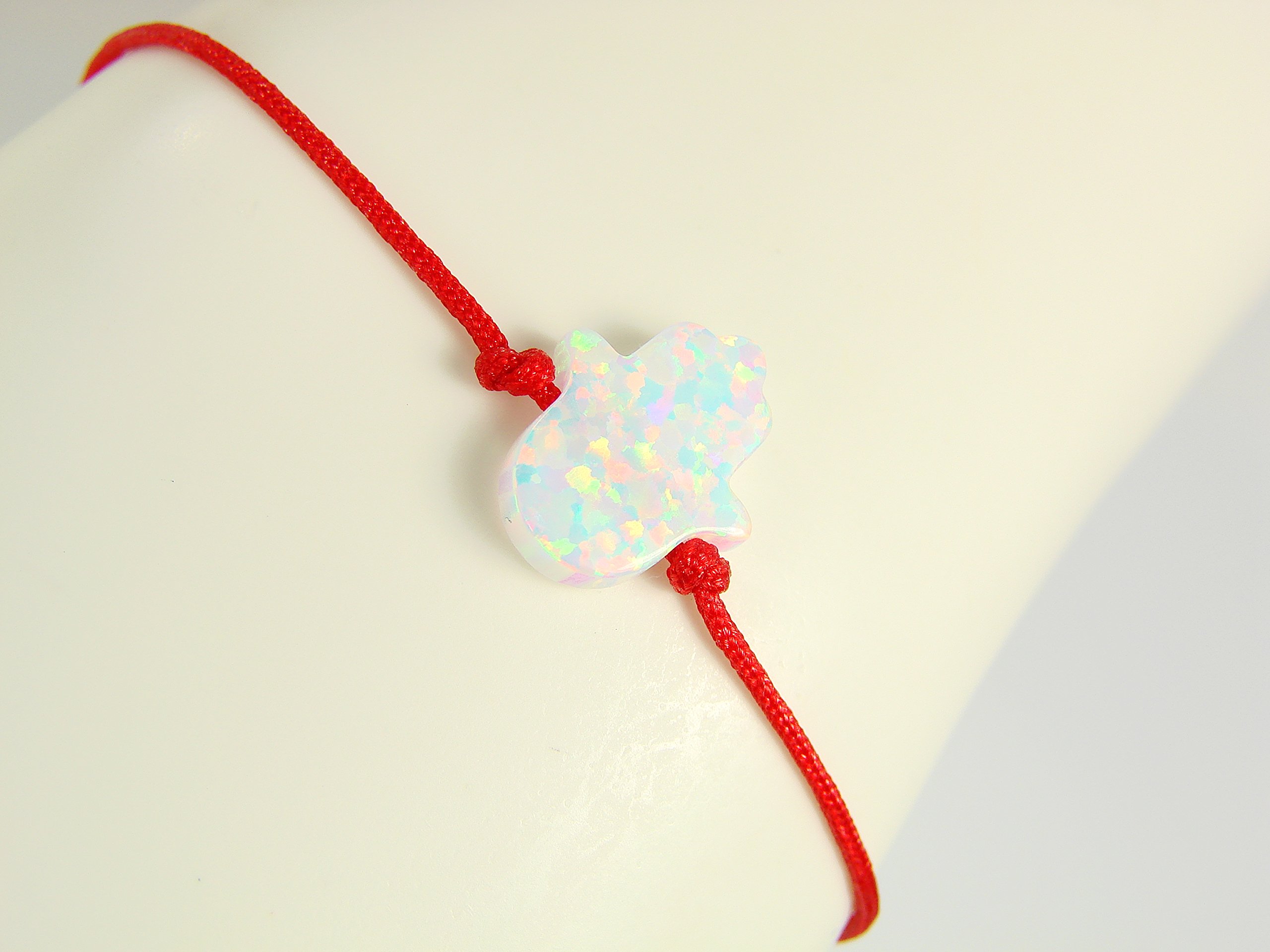 White Opal Hamsa Hand Red Cord String Bracelet - Spiritual Protection & Boho Chic Jewelry for Women