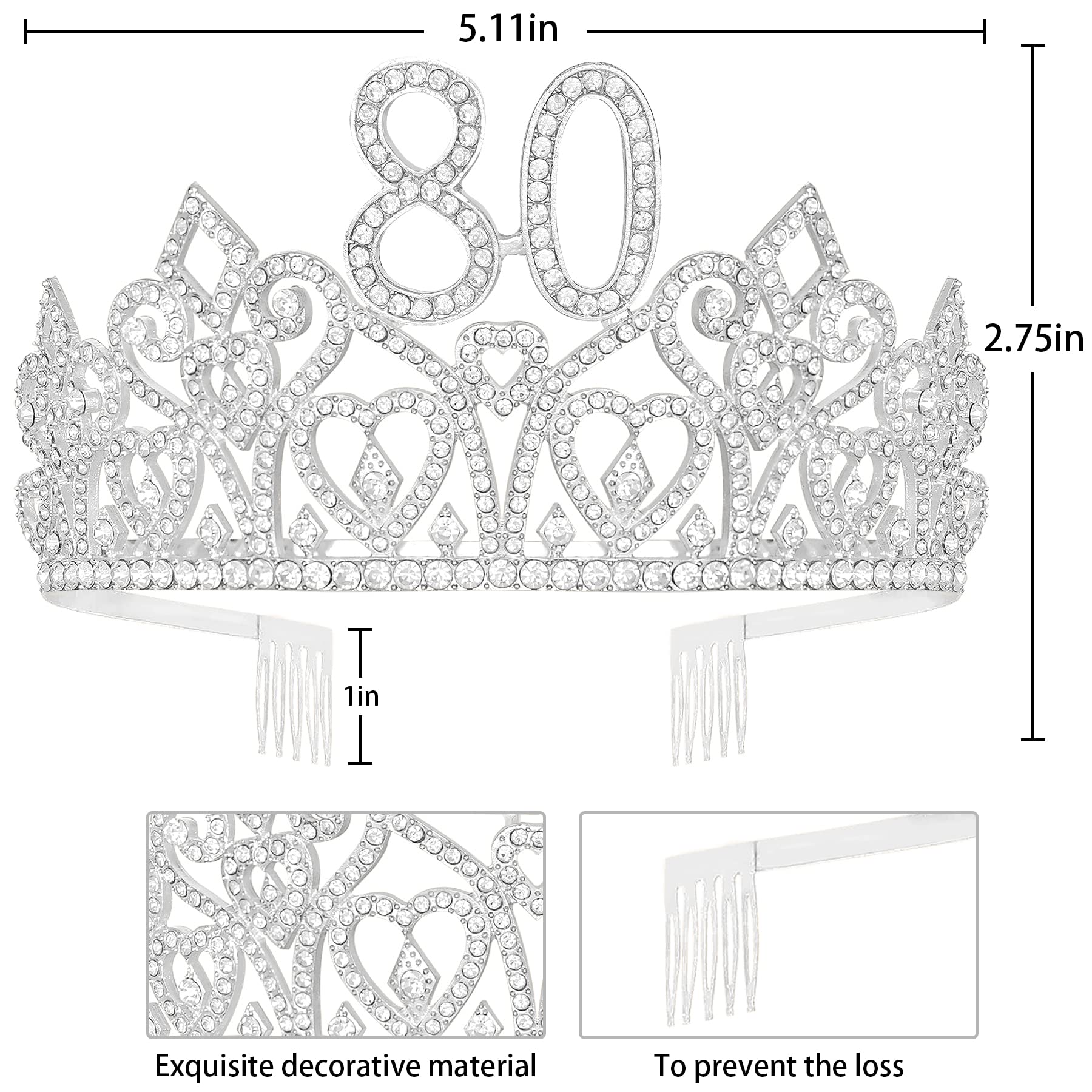Elegant 80th Birthday Tiara & Sash Set for Women - Gold Crown & Happy Birthday Sash Kit - Perfect for Milestone Celebrations, Retirement Parties & Special Occasions