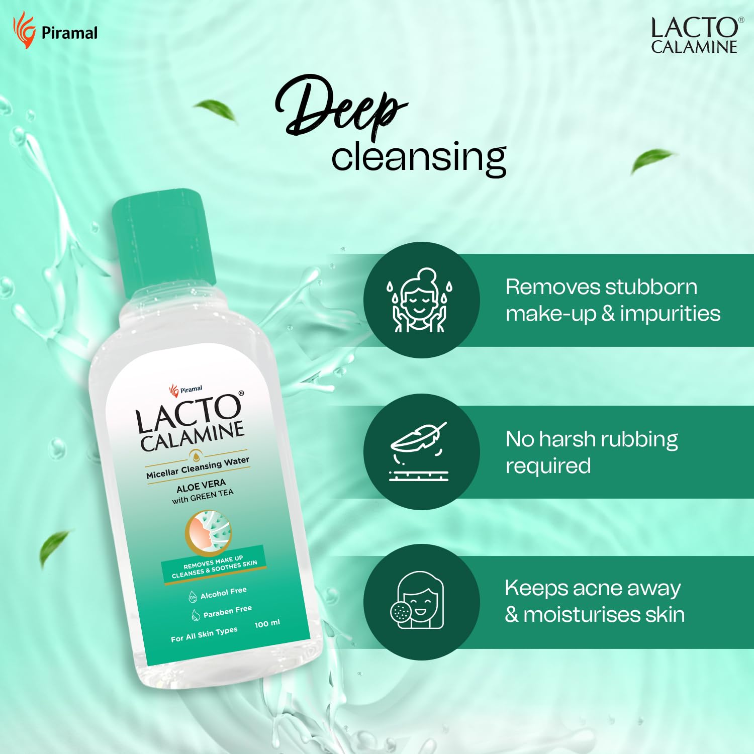 Lacto Calamine Micellar Water Makeup Remover - 2 Pack (100ml Each) | Aloe Vera, Green Tea & Niacinamide | Alcohol-Free Cleansing Water for Face | Removes Makeup, Excess Oil & Impurities | Perfect for Daily Skincare & Travel