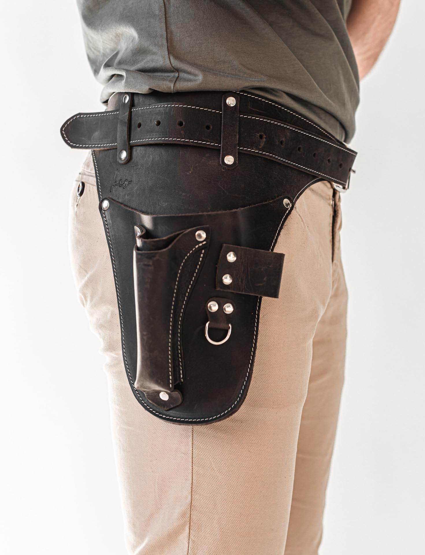 **Leather Tool Belt for Gardeners, Electricians & Carpenters - Handmade Florist & Work Belt for Men & Women (Brown/Black CrazyHorse, One Size) - Perfect for Landscaping, Construction & DIY Projects**