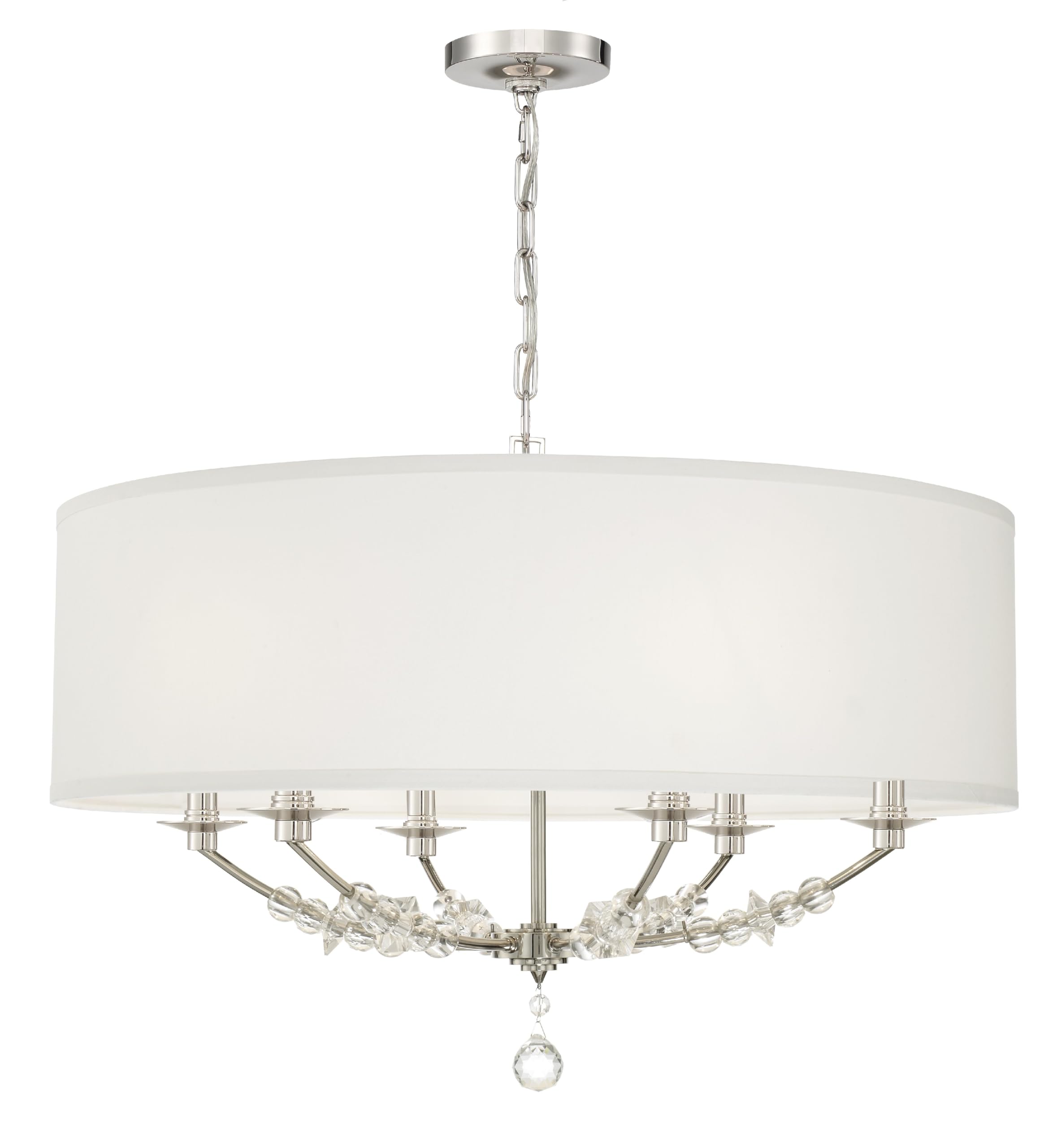 Crystorama Mirage 6-Light Polished Nickel Drum Shade Chandelier - Modern Ceiling Light Fixture for Dining Room, Living Room & Bedroom
