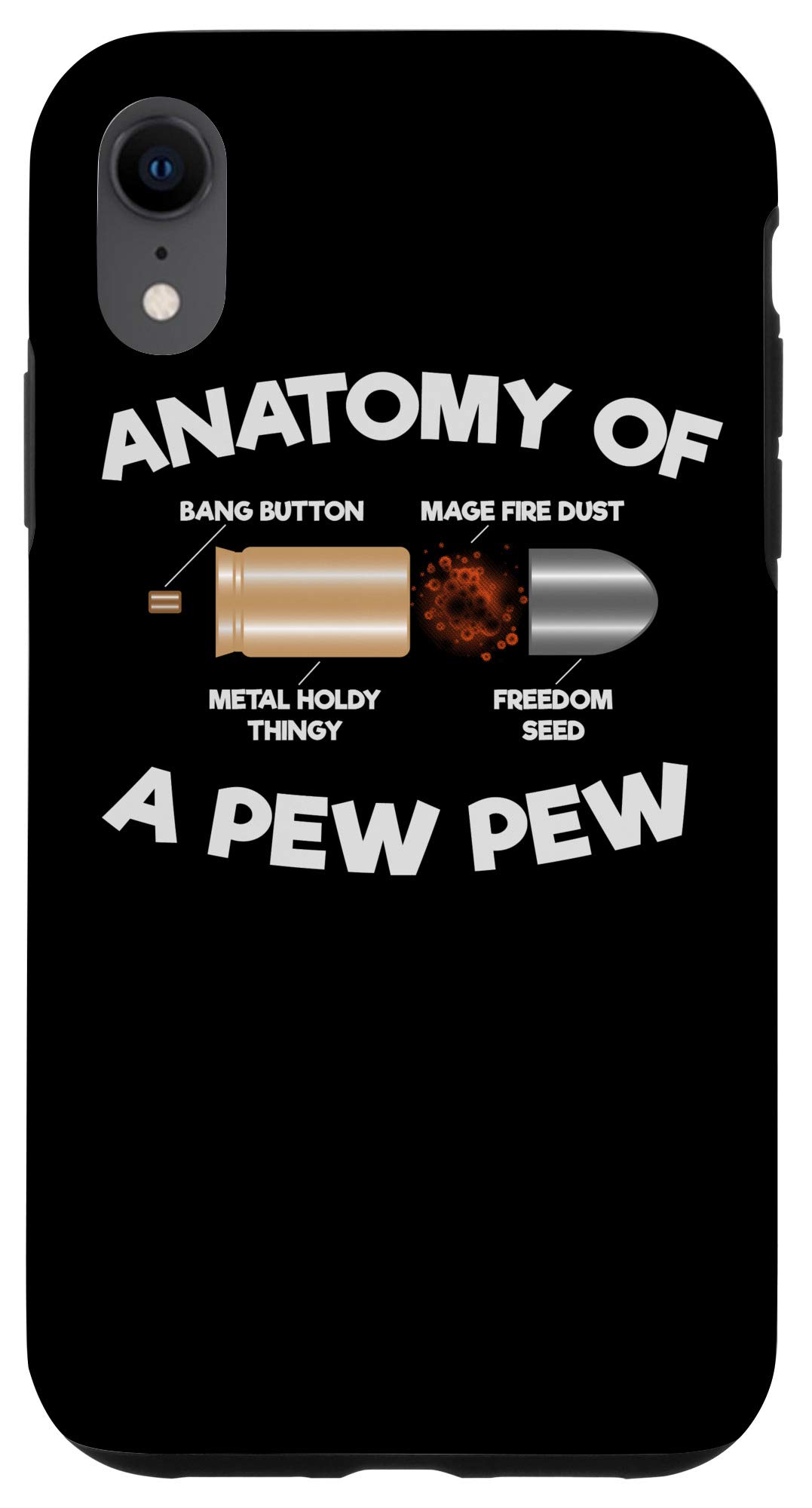 Funny iPhone XR Case with Bullet Diagram - Anatomy of a Pew Pew Meme for Gun Lovers | Perfect for Shooting Range, Hunting & Gun Enthusiasts