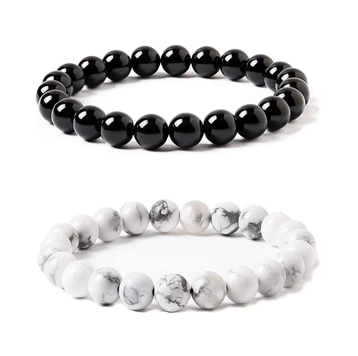 2 Strand Men's Lava Rock Bead Bracelet - Adjustable Stretch Elastic Anxiety Relief Bracelet for Stress & Relaxation - Natural Stone Gift for Men - Perfect for Meditation, Yoga & Daily Wear