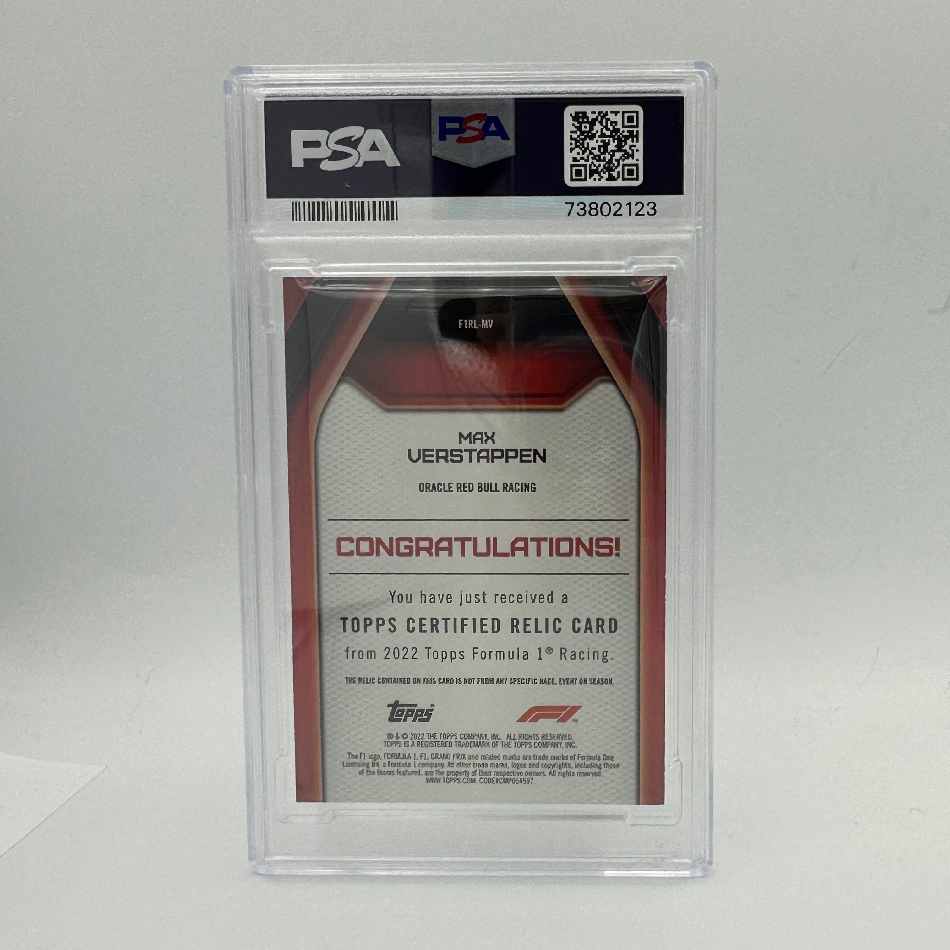 PSA 8 MAX VERSTAPPEN #F1RLMV Relic Card - Authentic Formula 1 Racing Collectible for Fans & Memorabilia Enthusiasts