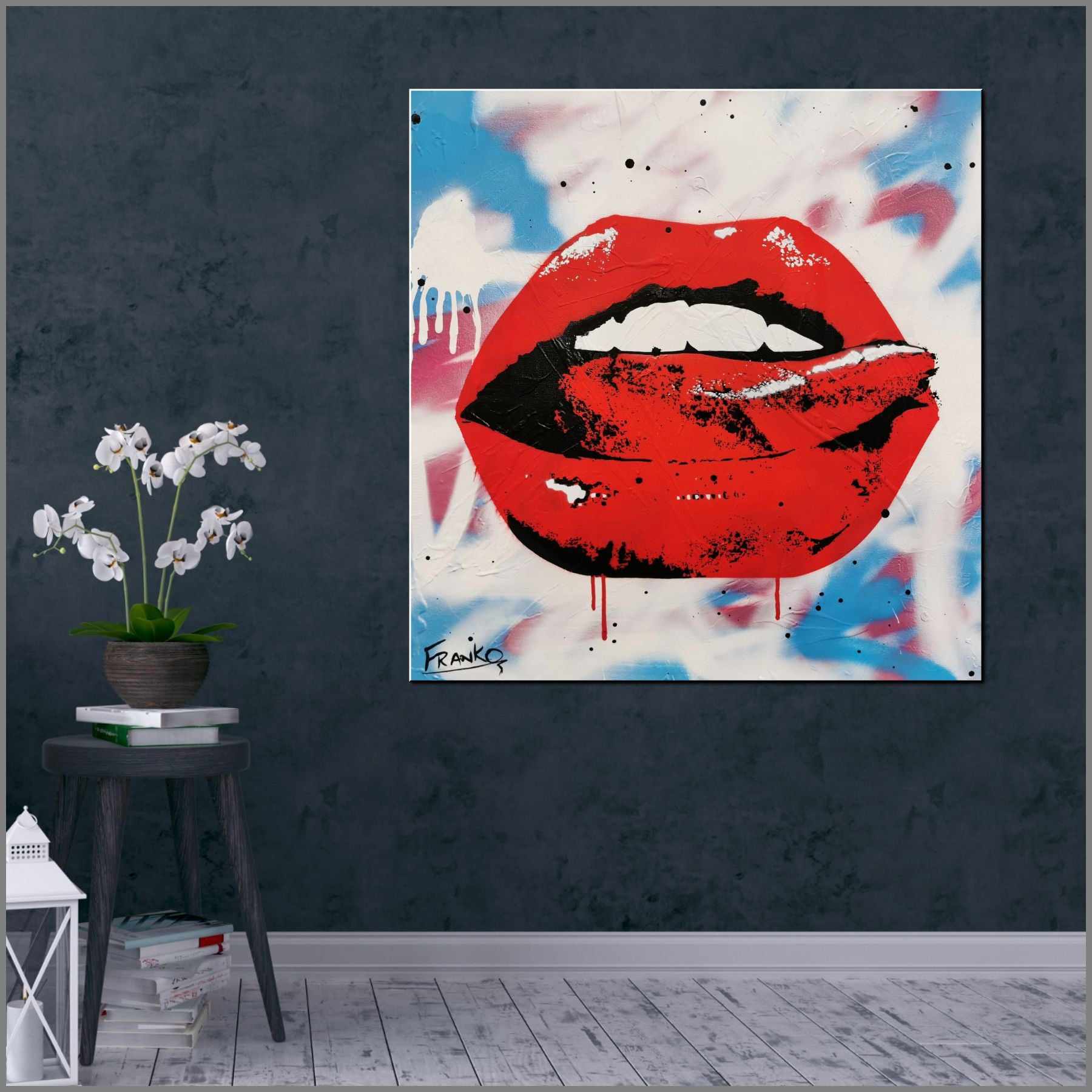 60cm x 60cm Lips Pop Art Canvas Painting - Modern Abstract Wall Decor for Living Room, Bedroom & Office - Unique Gift for Art Lovers