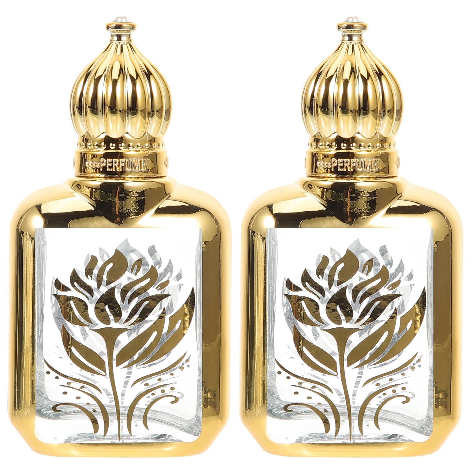 2-Pack Gold Essential Oil Roller Bottles - Glass Islamic Muslim Perfume Roller Bottles with Crown Cap, Empty Aromatherapy Containers for DIY Perfume & Sample Bottles - Perfect for Travel, Gifts & Spiritual Use