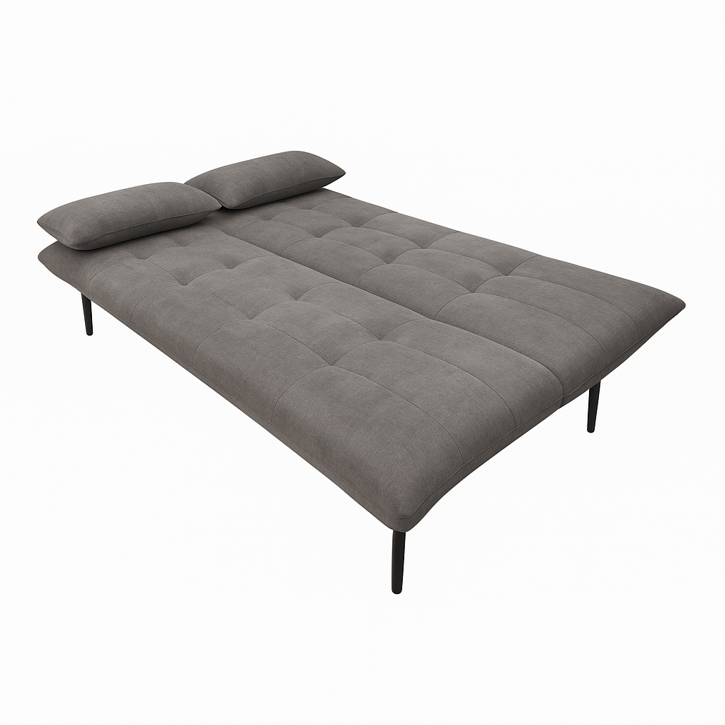 Lydia Grey Fabric Sofa Bed - Convertible Sleeper Sofa for Small Spaces, Guest Room & Studio Apartments | Comfortable Modern Futon with Sturdy Metal Frame | Perfect for Living Room, Bedroom & Office