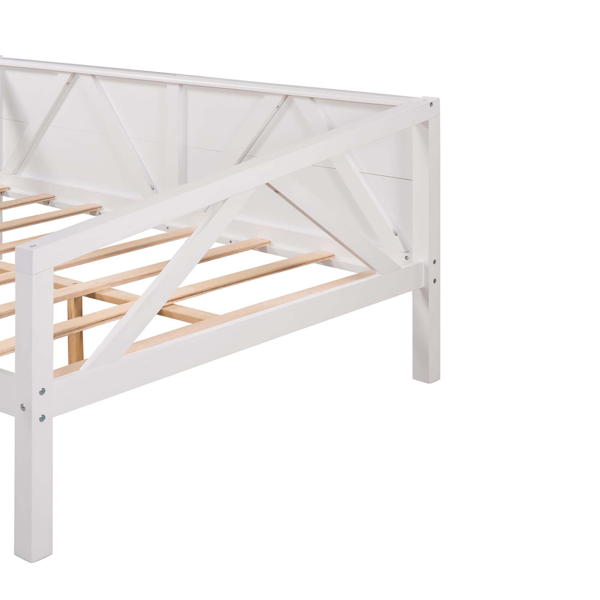 Bellemave Full Size Wooden Daybed Frame with Solid Wood Slats - Sturdy Dual-Use Sofa Bed for Bedroom & Living Room - No Box Spring Needed (White) - Perfect for Guest Rooms, Small Apartments & Cozy Reading Nooks