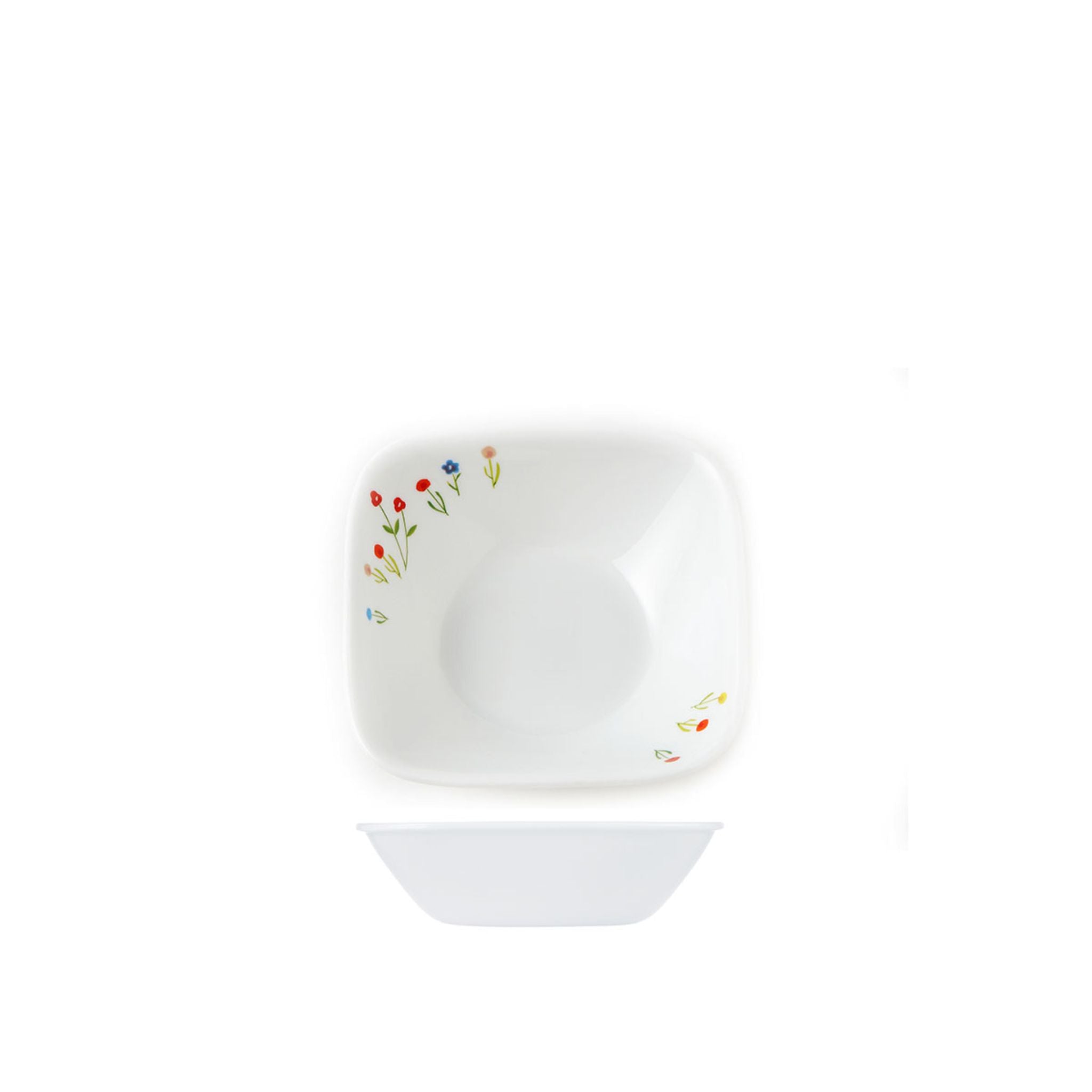 Corelle Square Round 10oz Bowl Set - Durable Stoneware Dinnerware with Flower Hill Design (2310 FWH) - Perfect for Everyday Meals, Soups, and Salads