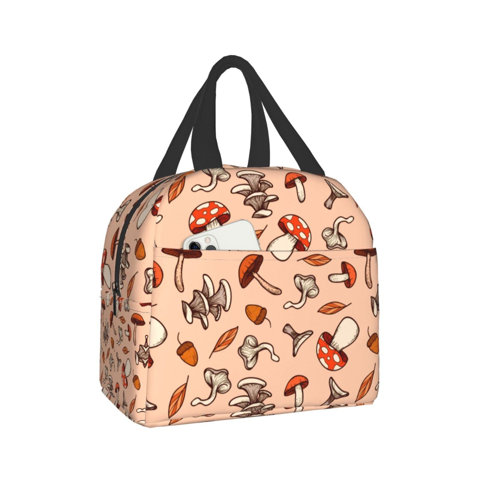 Insulated Lunch Bag with Mushroom Print - Reusable & Portable Lunch Box for Men & Women - Perfect for Work, Travel, Picnic & School Lunch Containers