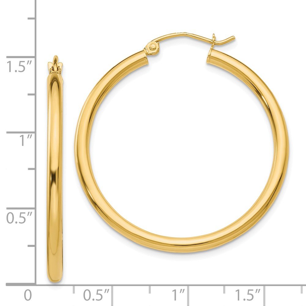 14K Yellow Gold Polished 2.5mm Lightweight Round Hoop Earrings for Women - Perfect for Everyday Wear, Gifts & Special Occasions