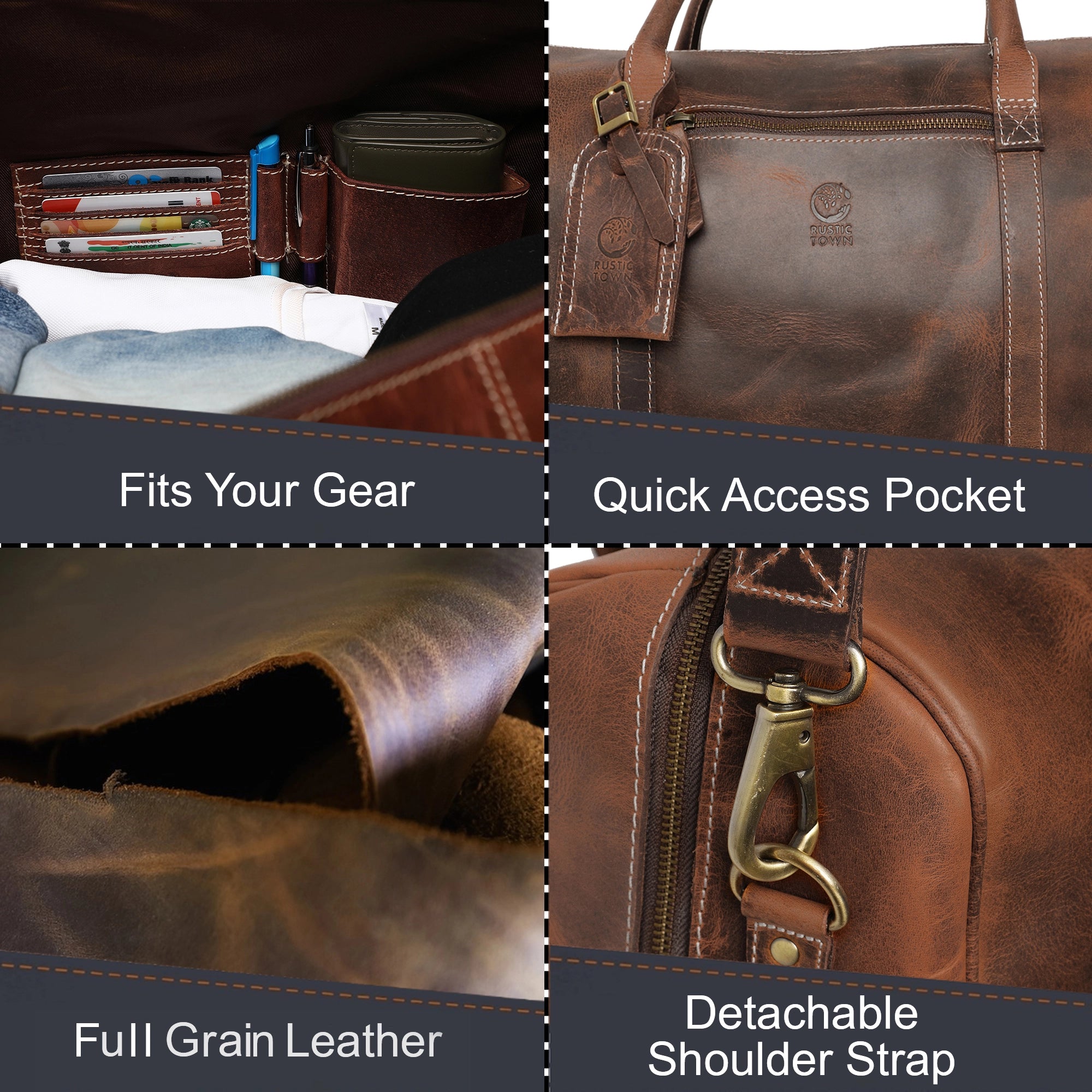 Premium Sasha Carry On Leather Duffle Bag for Travel - Walnut Brown - Stylish Weekender & Gym Bag for Men & Women