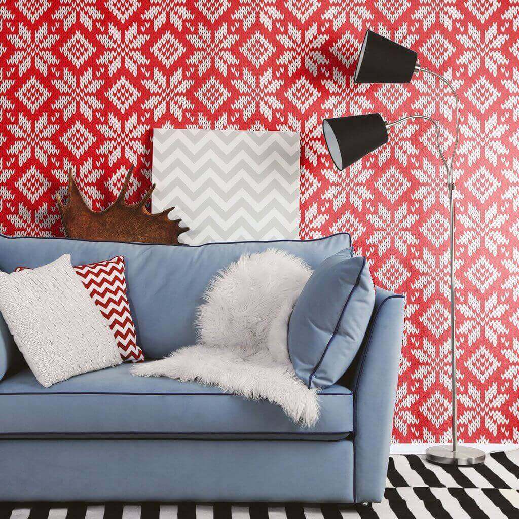 Red and White Geometric Peel and Stick Removable Wallpaper 7961 - Self-Adhesive Wall Decor for Bedroom, Living Room, Office