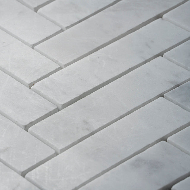 Premium Carrara Gabriele Herringbone Honed Marble Mosaic Tile 12