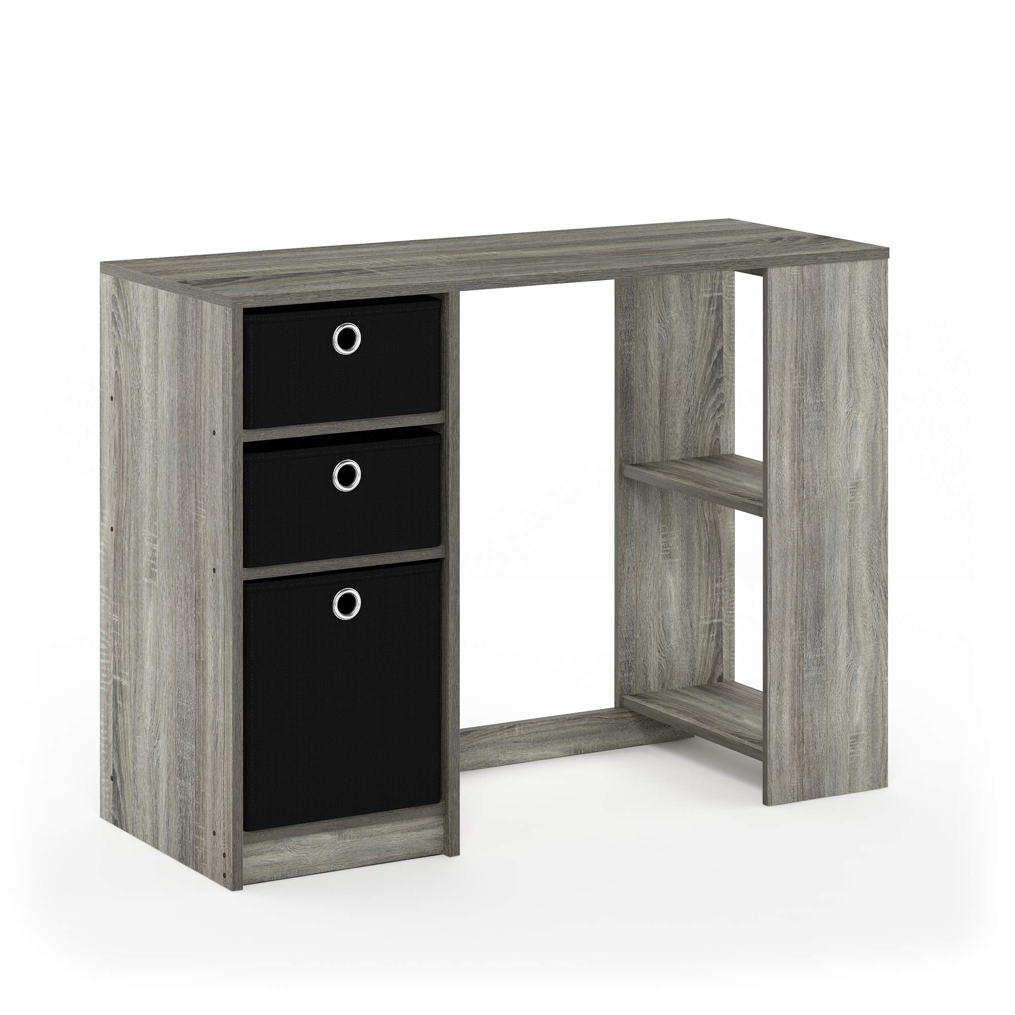 Furinno Jaya Modern Computer Study Desk - Small Home Office Desk with Storage Shelf, French Oak Grey/Black Finish - Perfect for Small Spaces, Dorm Rooms & Home Offices