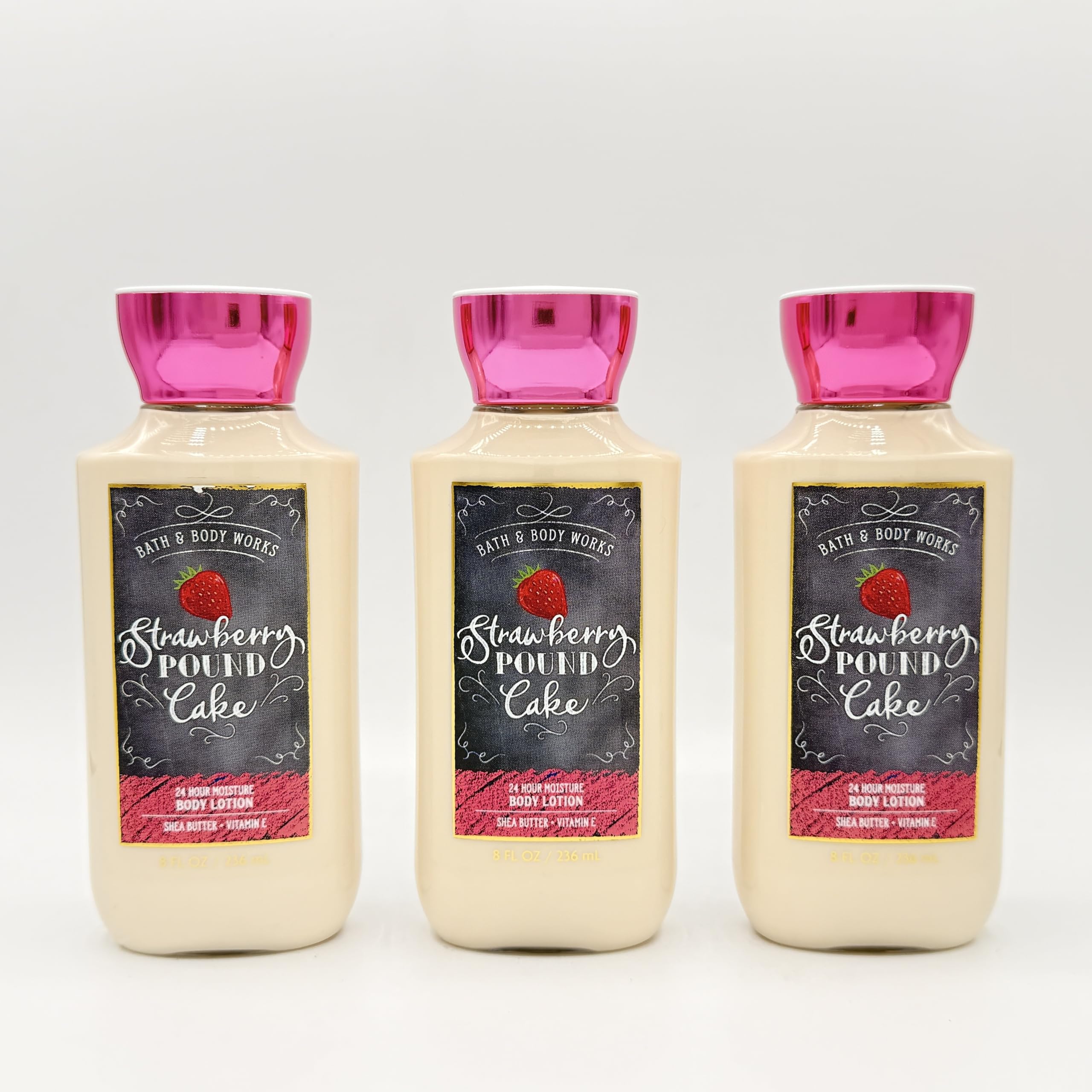 Strawberry Pound Cake Body Lotion Set - 3 Pack of 8oz Moisturizing Hand & Body Creams for Women | Sweet Scented Skincare Gift Set for Dry Skin, Birthday, Mother's Day | Home Spa, Daily Hydration, Self-Care Routine