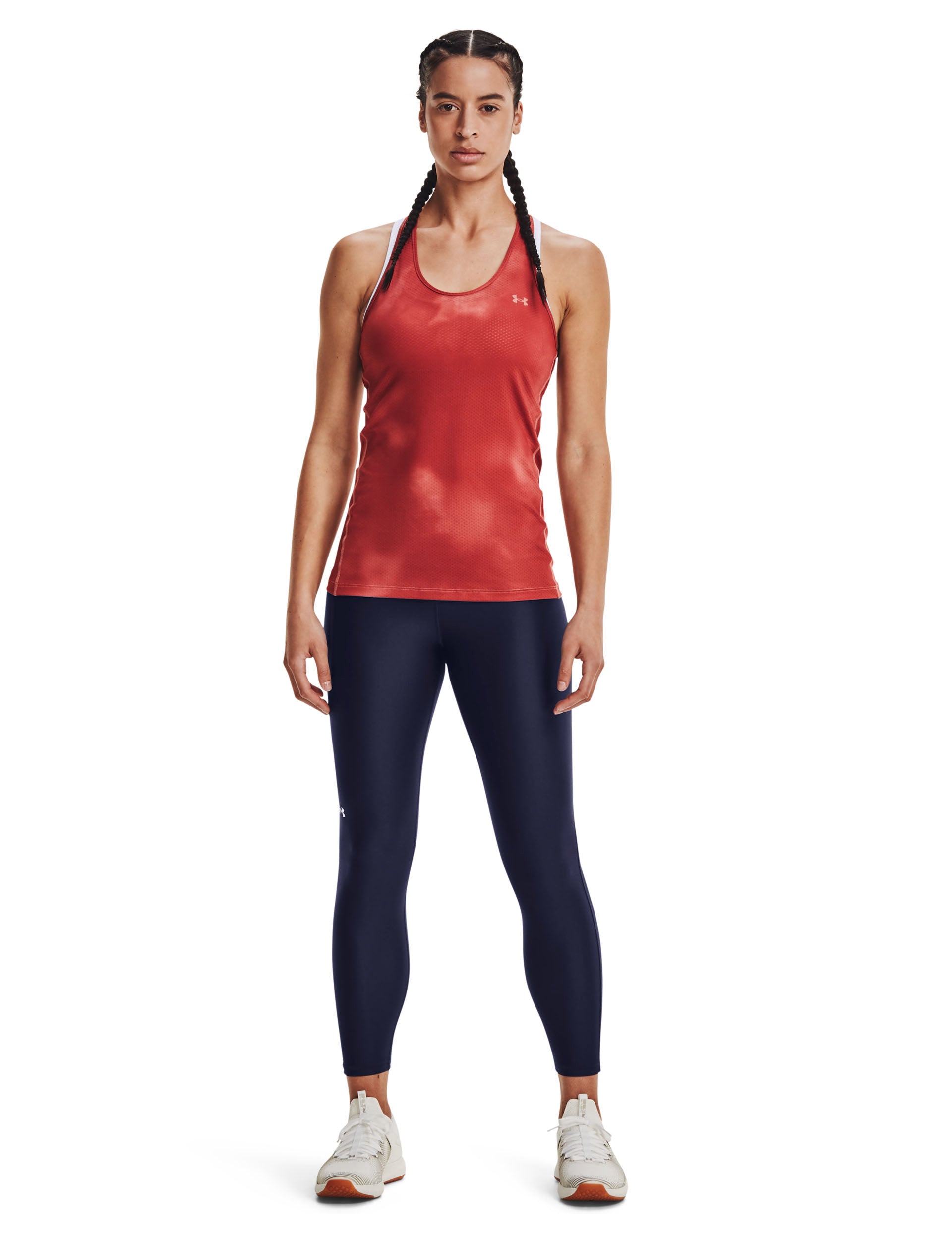 HeatGear Armour No Slip Waistband Ankle Leggings for Women - Midnight Navy/White - High Performance Workout Leggings for Running, Yoga & Gym