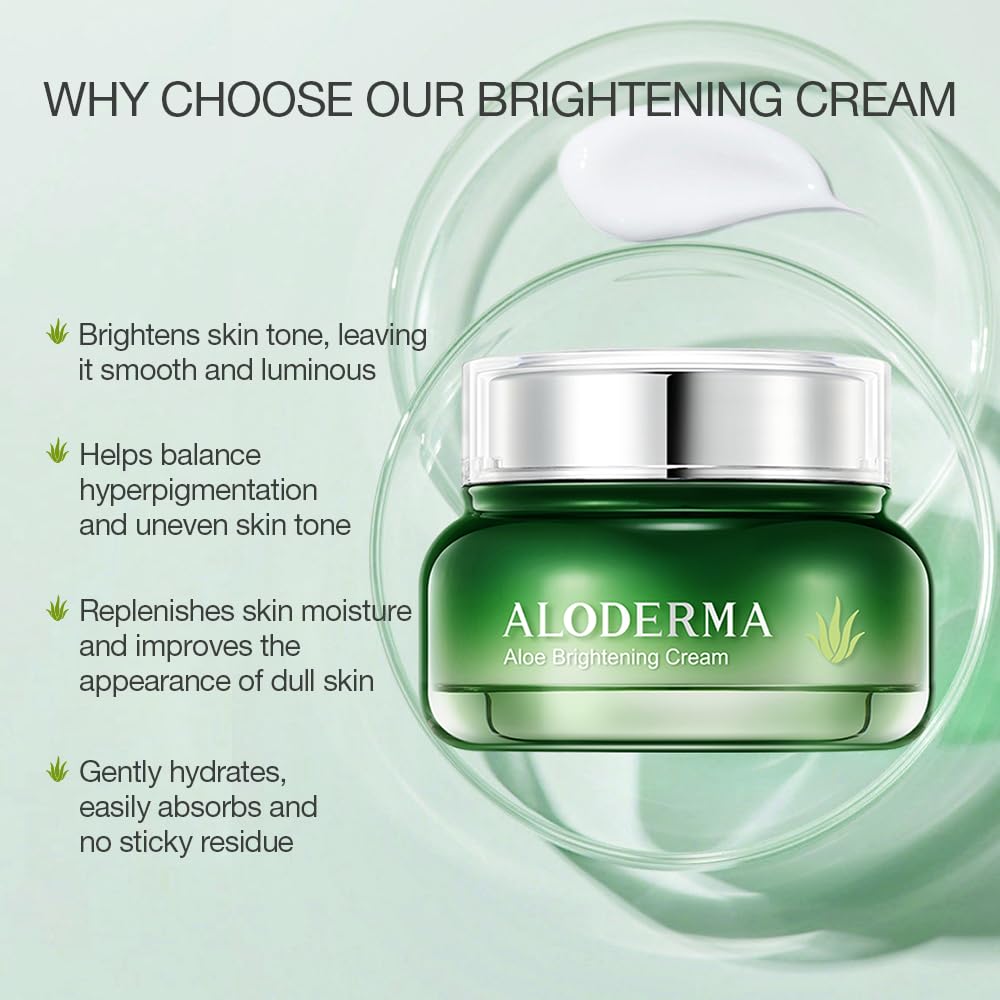 Aloderma Signature Aloe Brightening Skincare Set - 6 Piece Kit with Gel, Cleanser, Toner, Serum (x2), Cream for Hydration & Glow | Perfect for Dry & Sensitive Skin, Morning & Night Routine