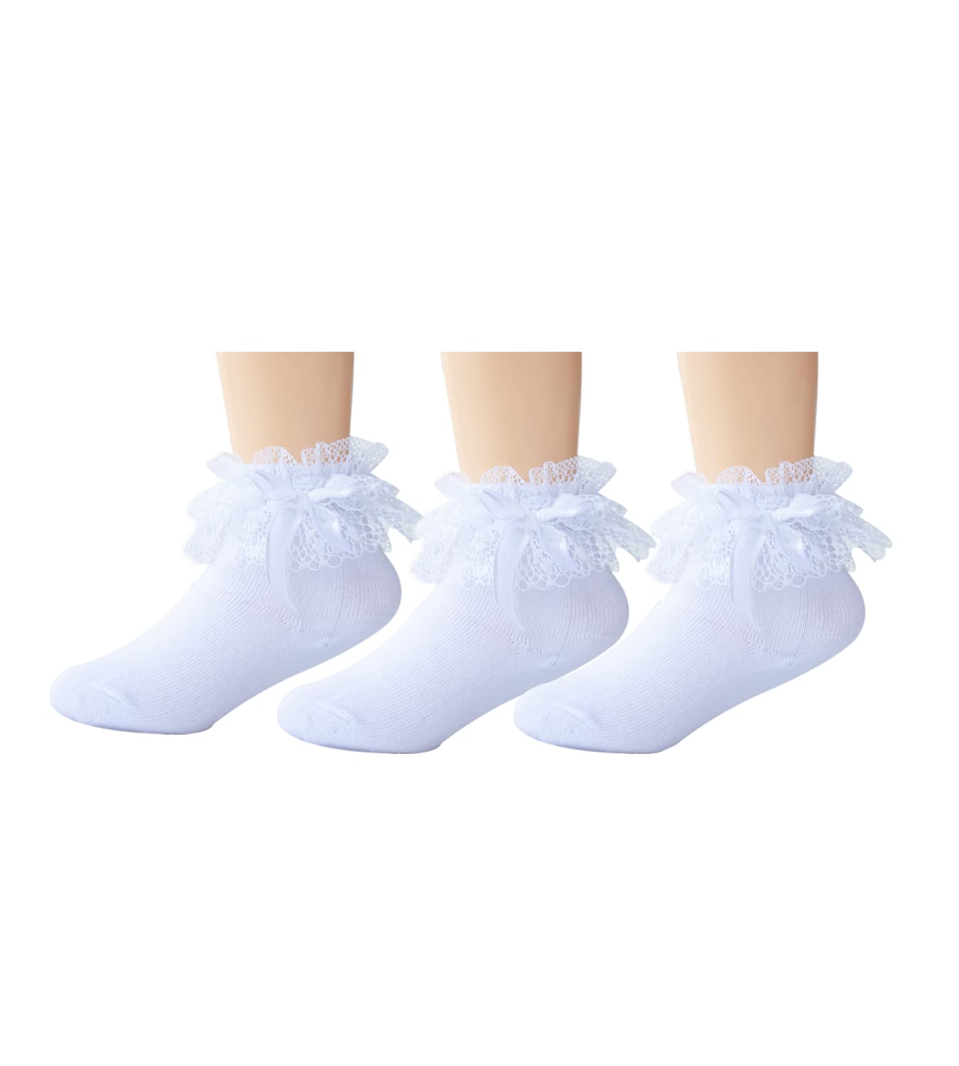 Girls Lace Socks with Bowknot Ruffles - Cute Dress Socks for Toddler & Little Girls - Perfect for Parties, School, and Special Occasions