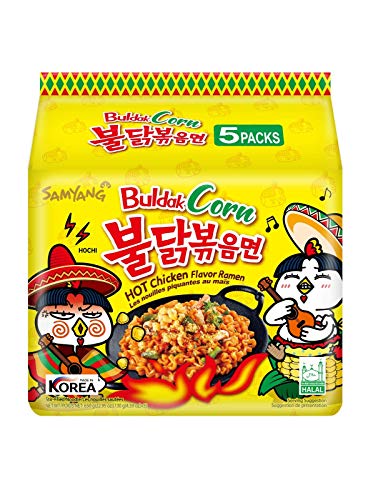 Samyang Hot Chicken Buldak Corn Flavor Ramen - Korean Spicy Instant Noodles (15 Pack, 3 Count) - Perfect for Quick Meals, Snacks & Spicy Food Lovers